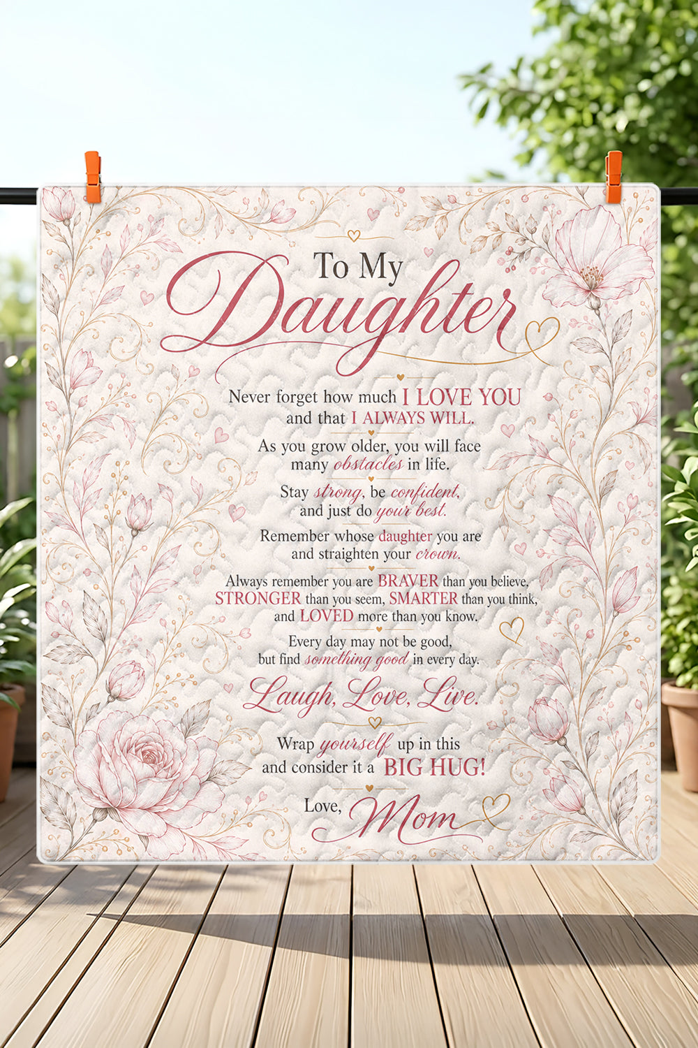 Daughter Braver Stronger Loved Minimalist Elegant Quilt Blanket