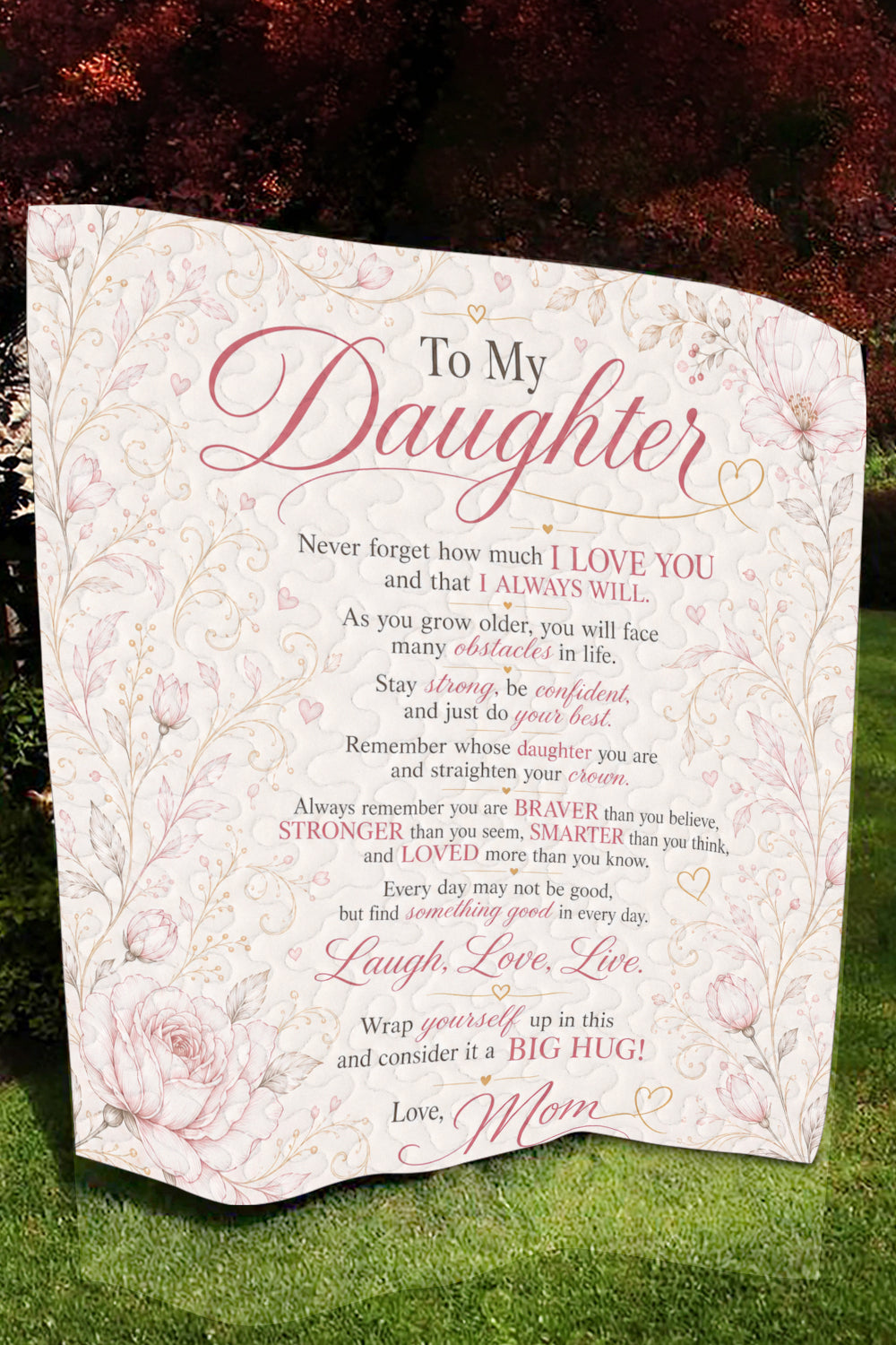 Daughter Braver Stronger Loved Minimalist Elegant Quilt Blanket