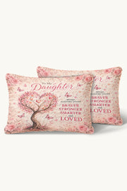 Daughter Braver Stronger Loved Pink Heart Blossom Tree Quilt Pillow