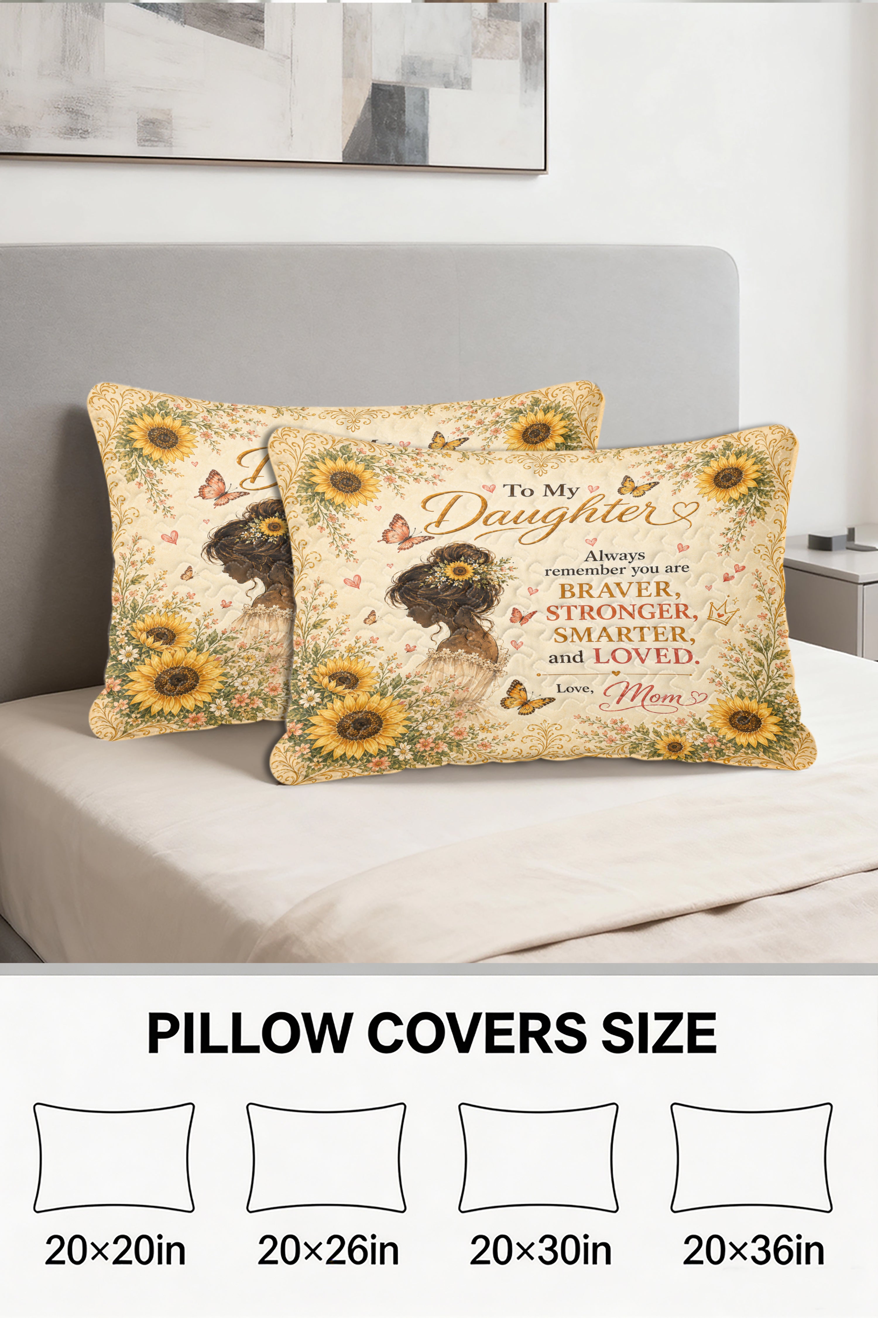 Daughter Braver Stronger Loved Sunflower Girl Boho Pillow