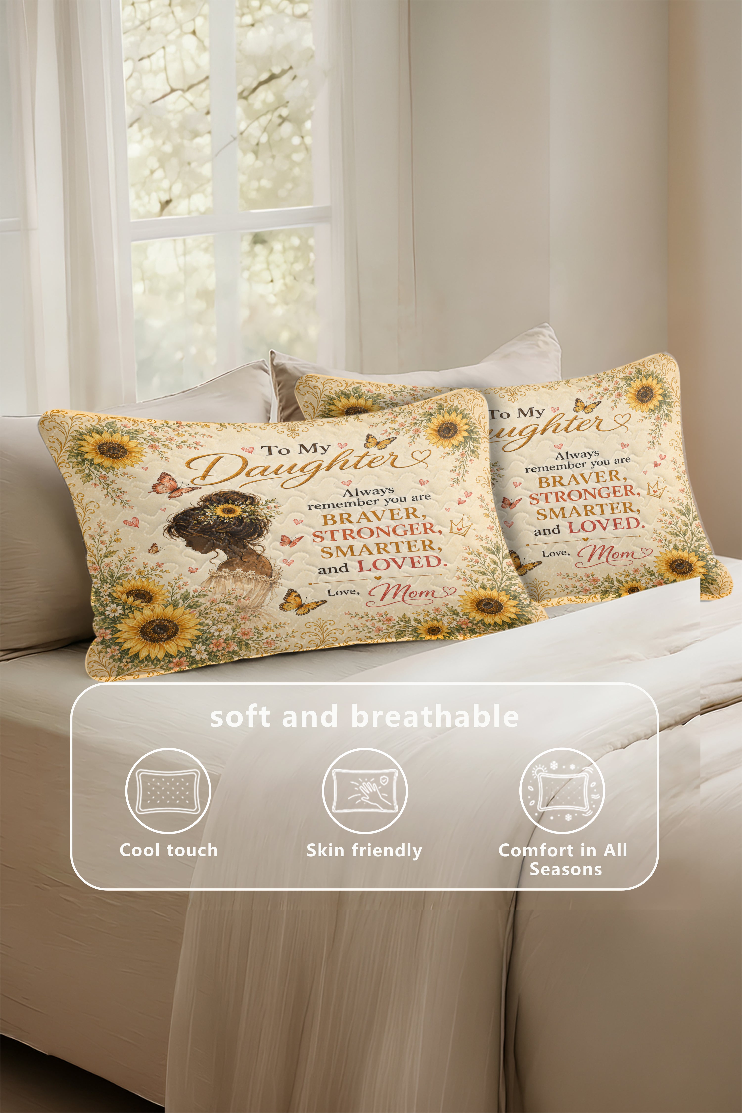 Daughter Braver Stronger Loved Sunflower Girl Boho Pillow