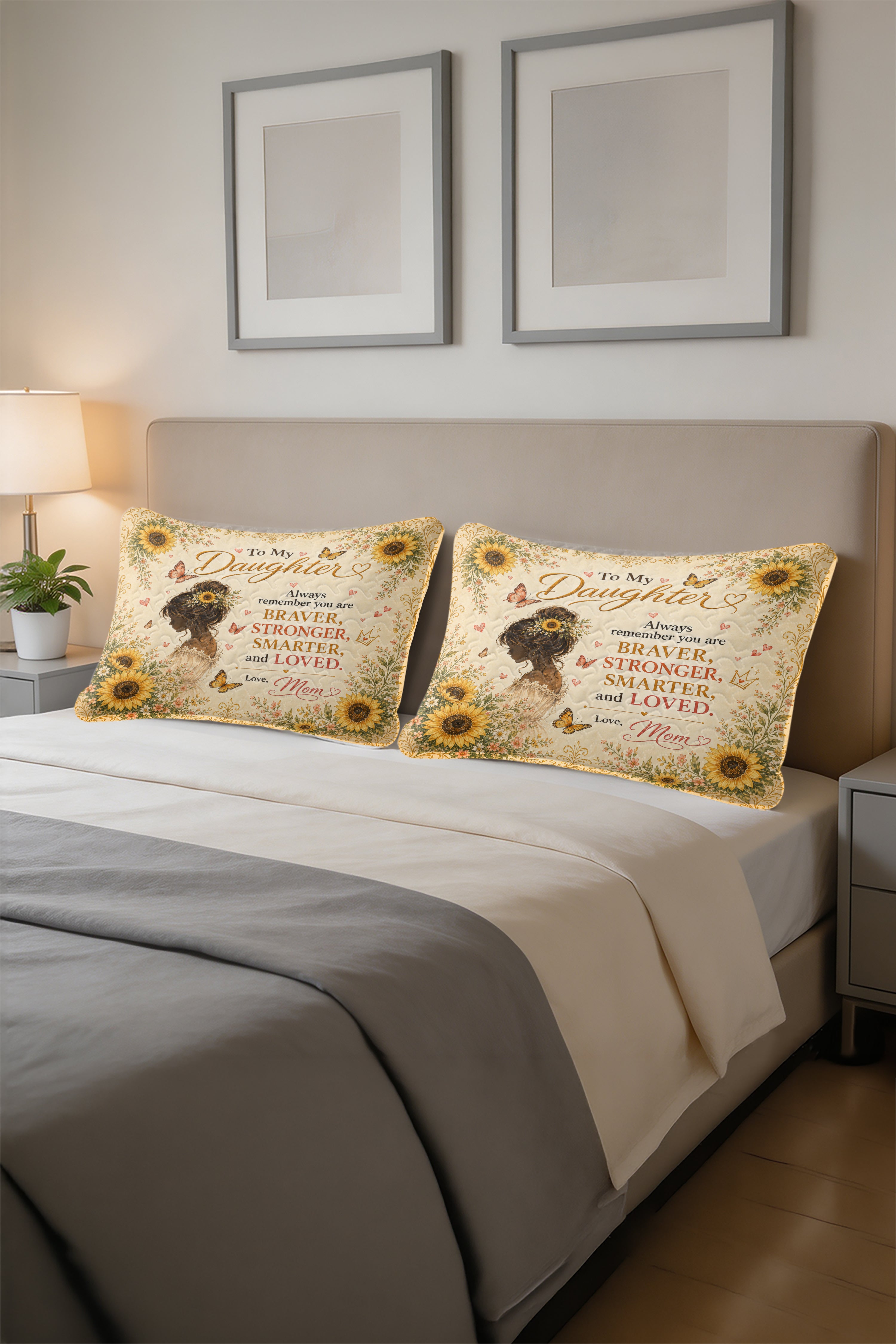 Daughter Braver Stronger Loved Sunflower Girl Boho Pillow
