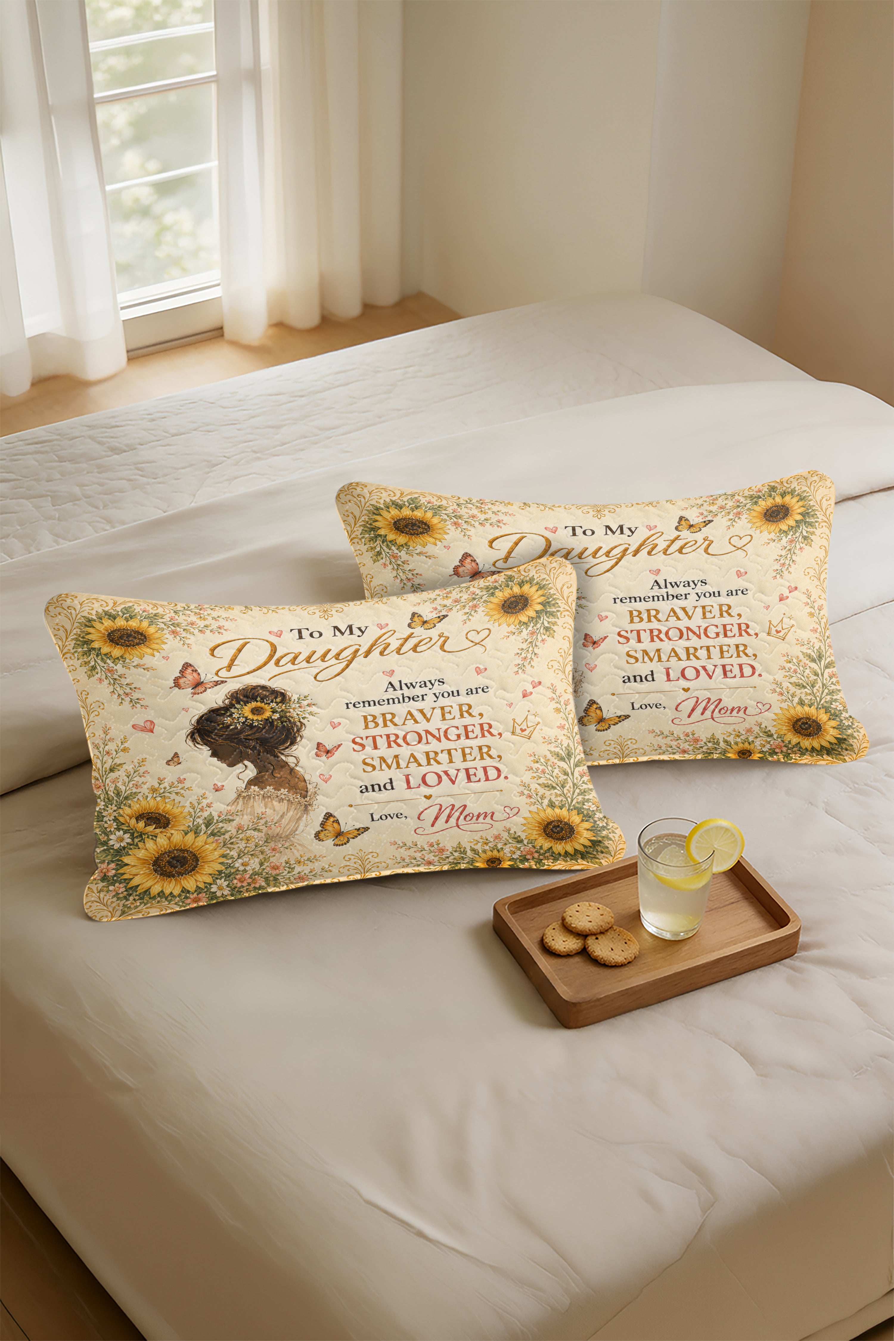 Daughter Braver Stronger Loved Sunflower Girl Boho Pillow