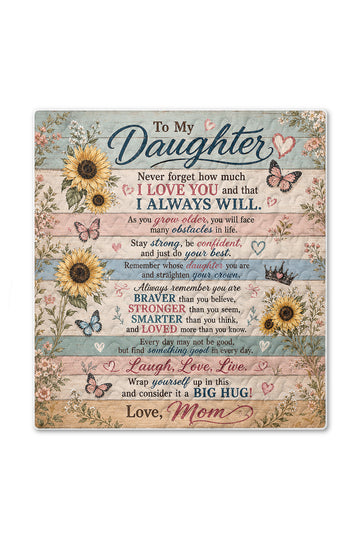 Daughter Braver Stronger Loved Sunflower Rustic Wood Quilt Blanket