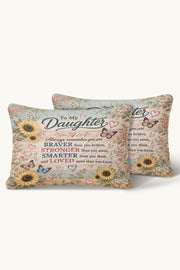 Daughter Braver Stronger Loved Sunflower Rustic Wood Quilt Pillow