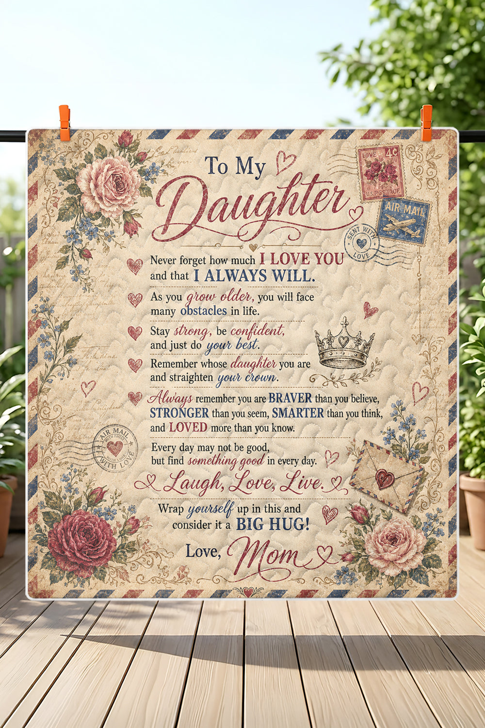 Daughter Braver Stronger Loved Vintage Air Mail Roses Blanket