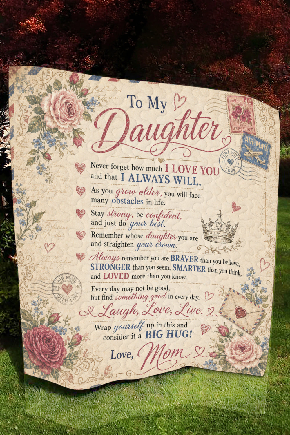 Daughter Braver Stronger Loved Vintage Air Mail Roses Blanket