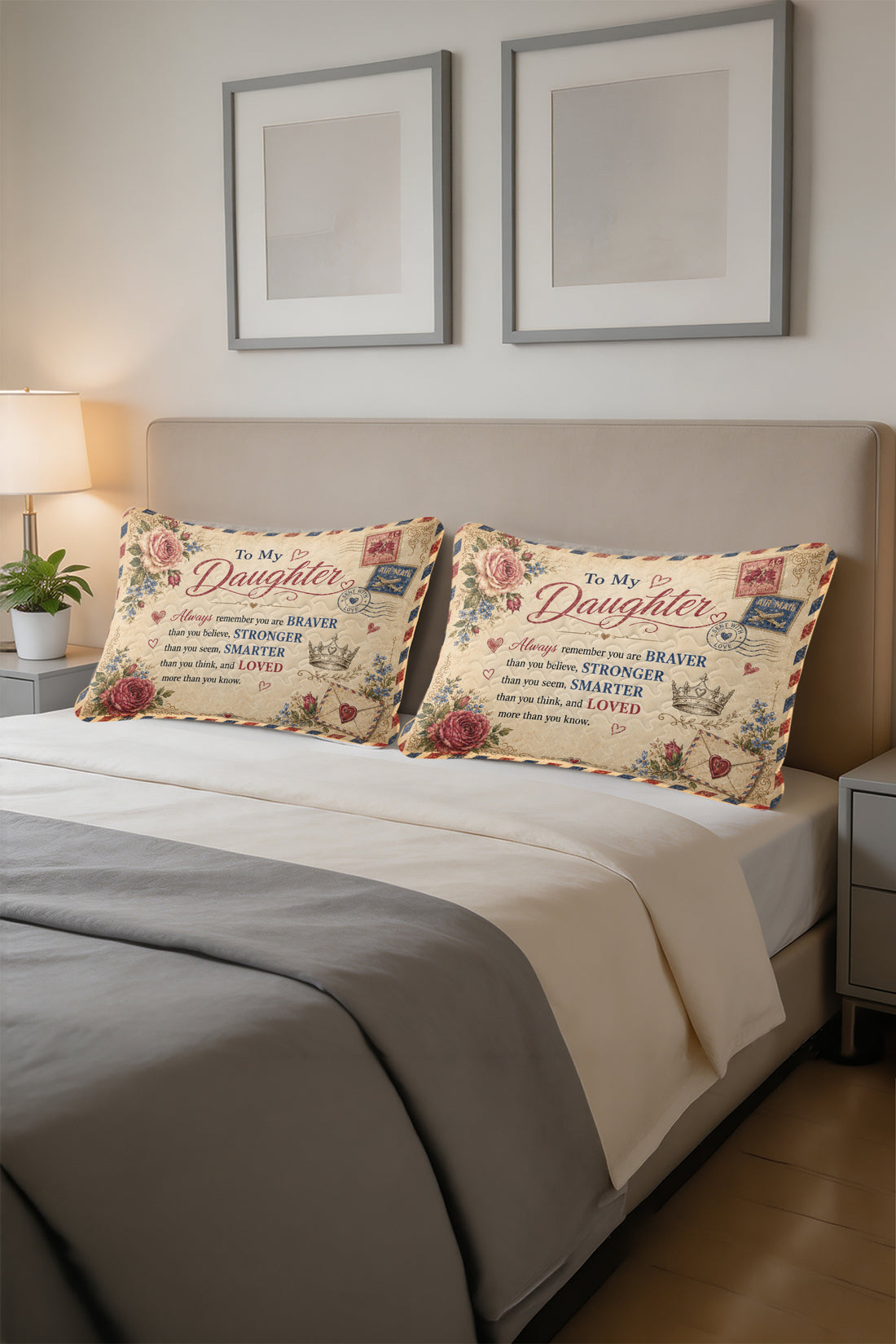 Daughter Braver Stronger Loved Vintage Air Mail Roses Pillow