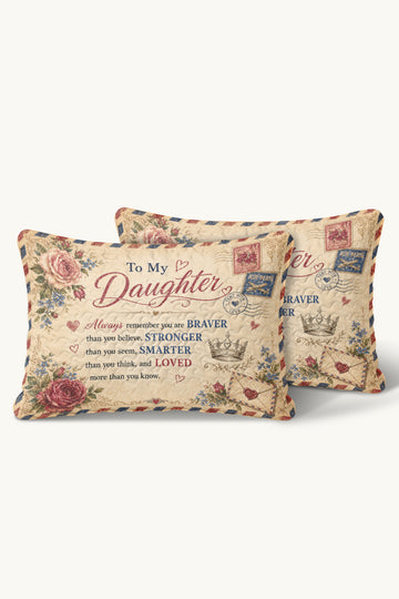Daughter Braver Stronger Loved Vintage Air Mail Roses Pillow