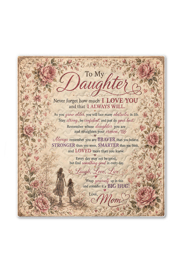 Daughter Braver Stronger Loved Vintage Pink Peony Quilt Blanket