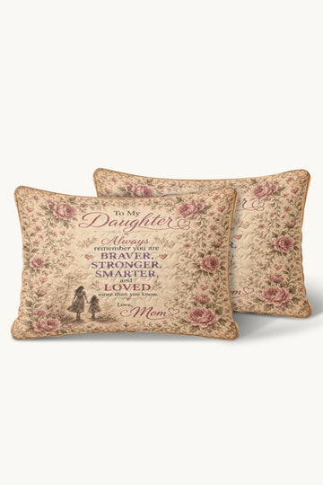 Daughter Braver Stronger Loved Vintage Pink Peony Pillow
