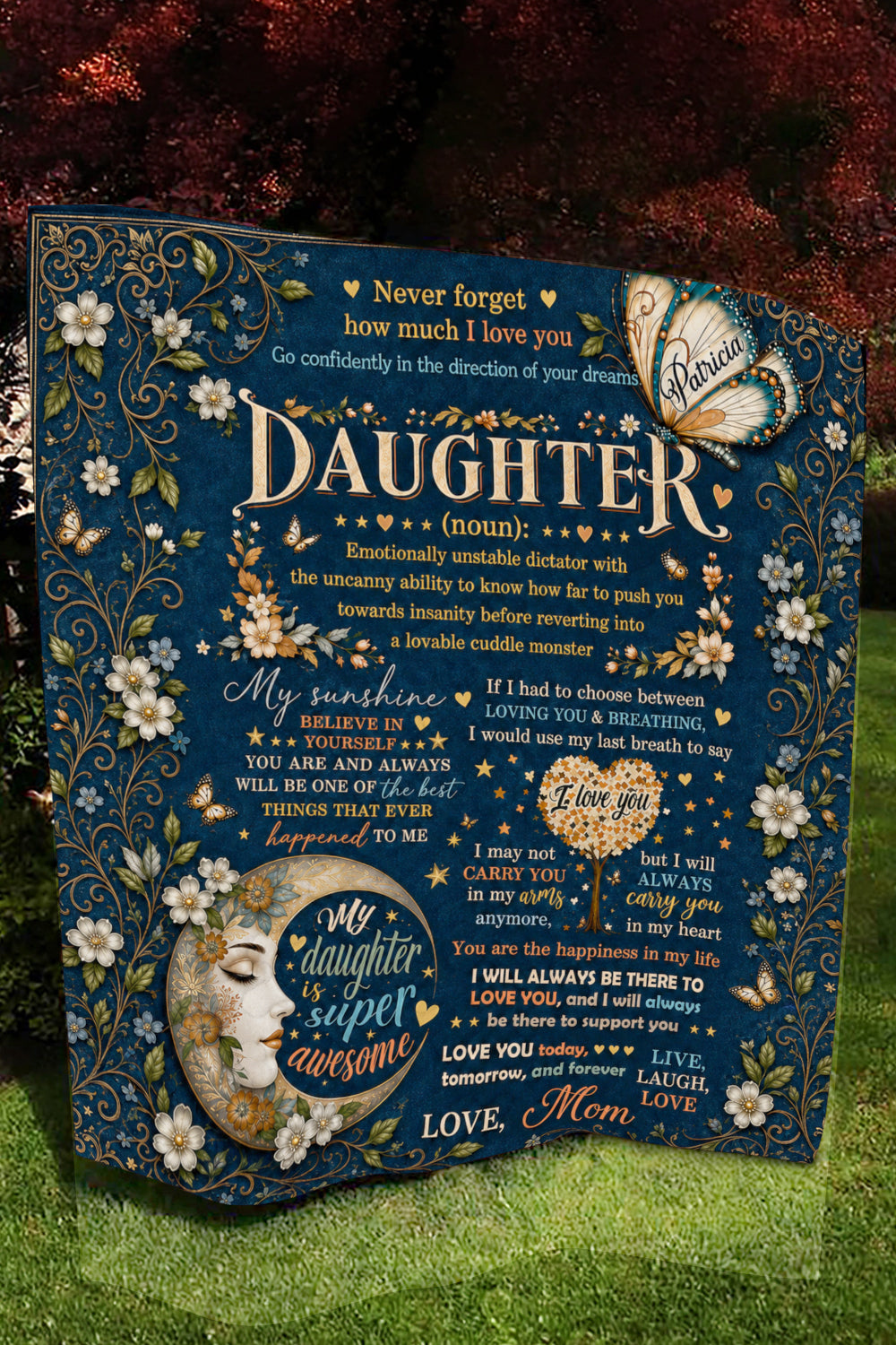 Daughter Funny Love More Than Breathing Navy Quilt Blanket