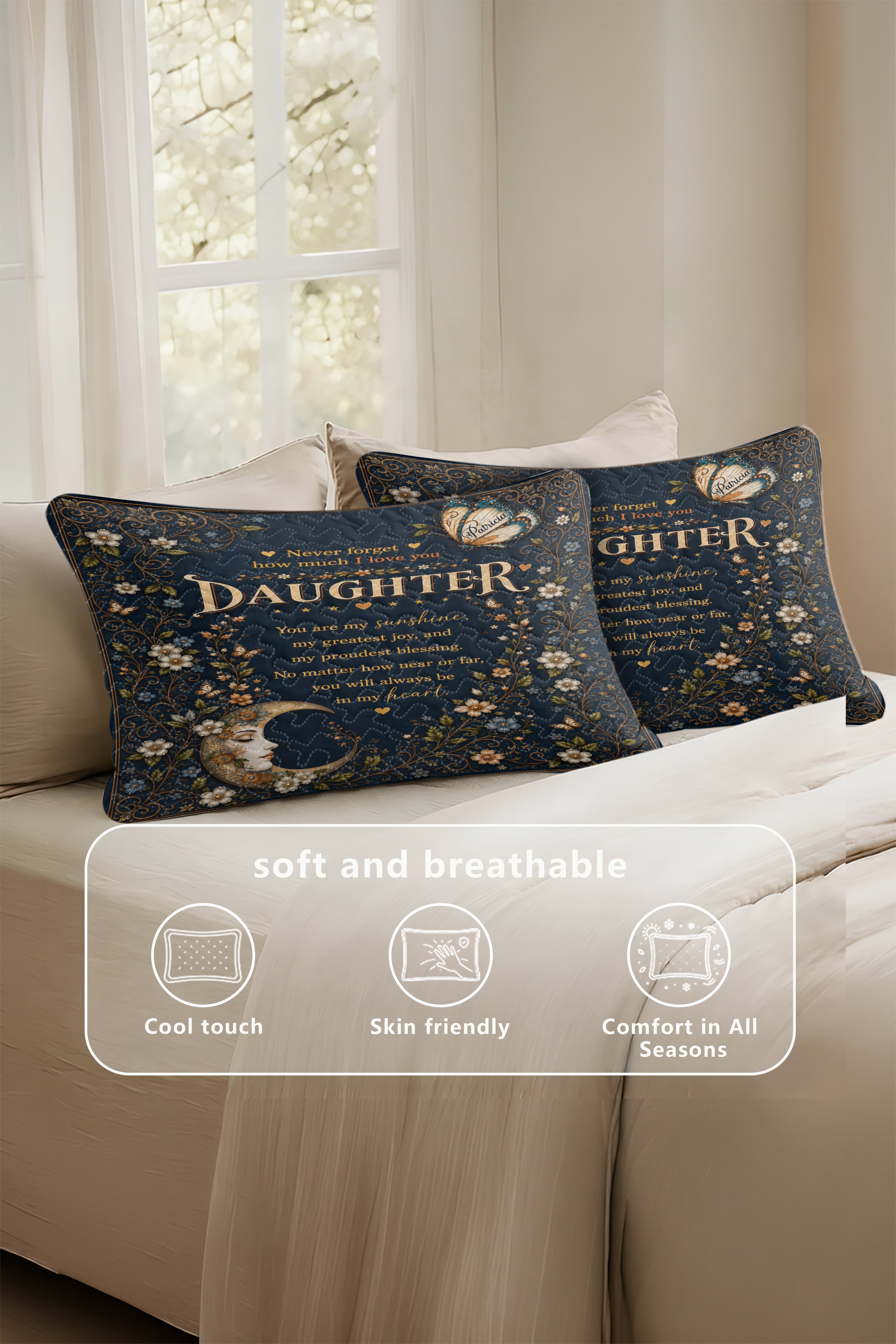 Daughter Funny Love More Than Breathing Navy Pillow