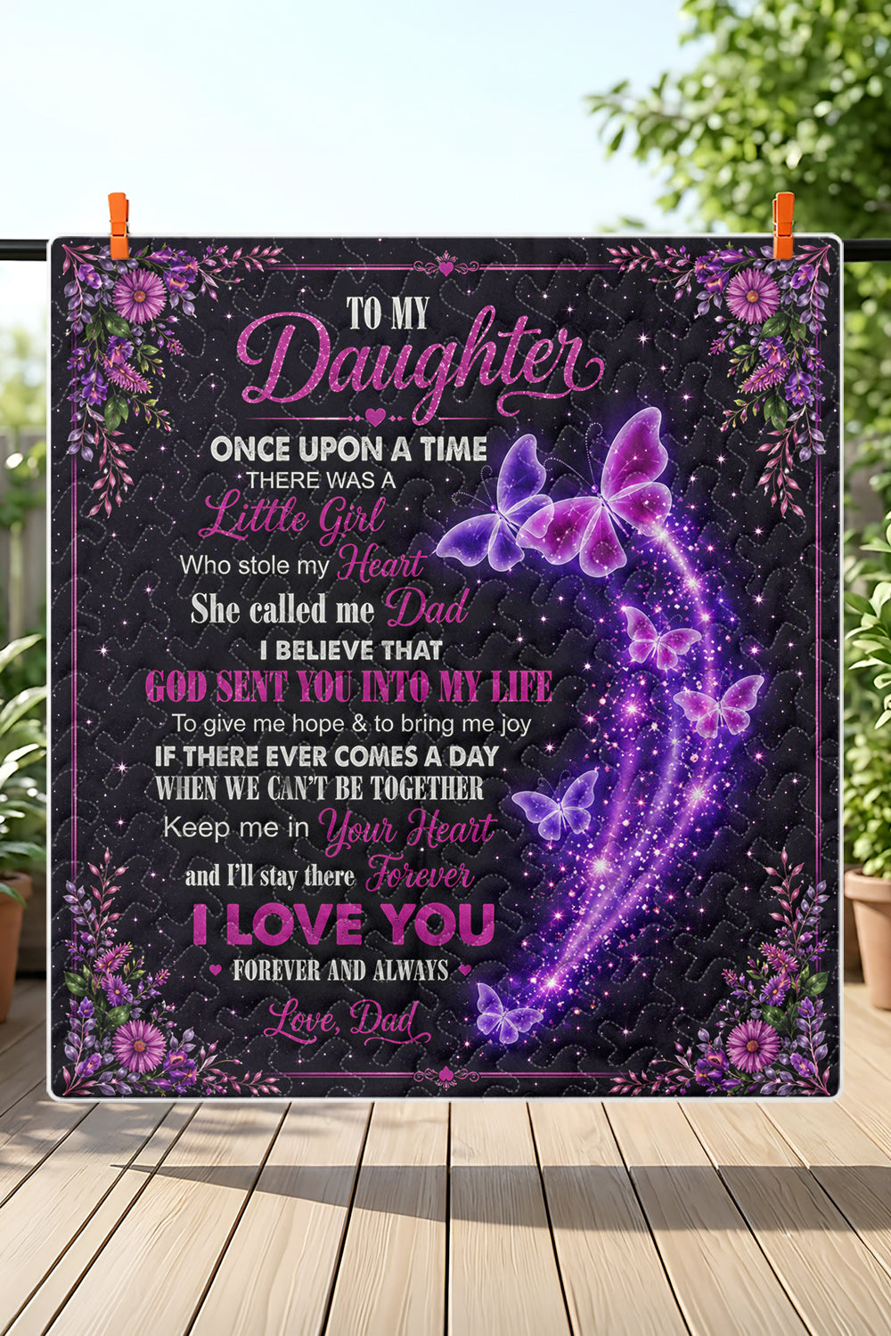 Daughter God Sent You Into My Life Purple Butterfly Quilt Blanket
