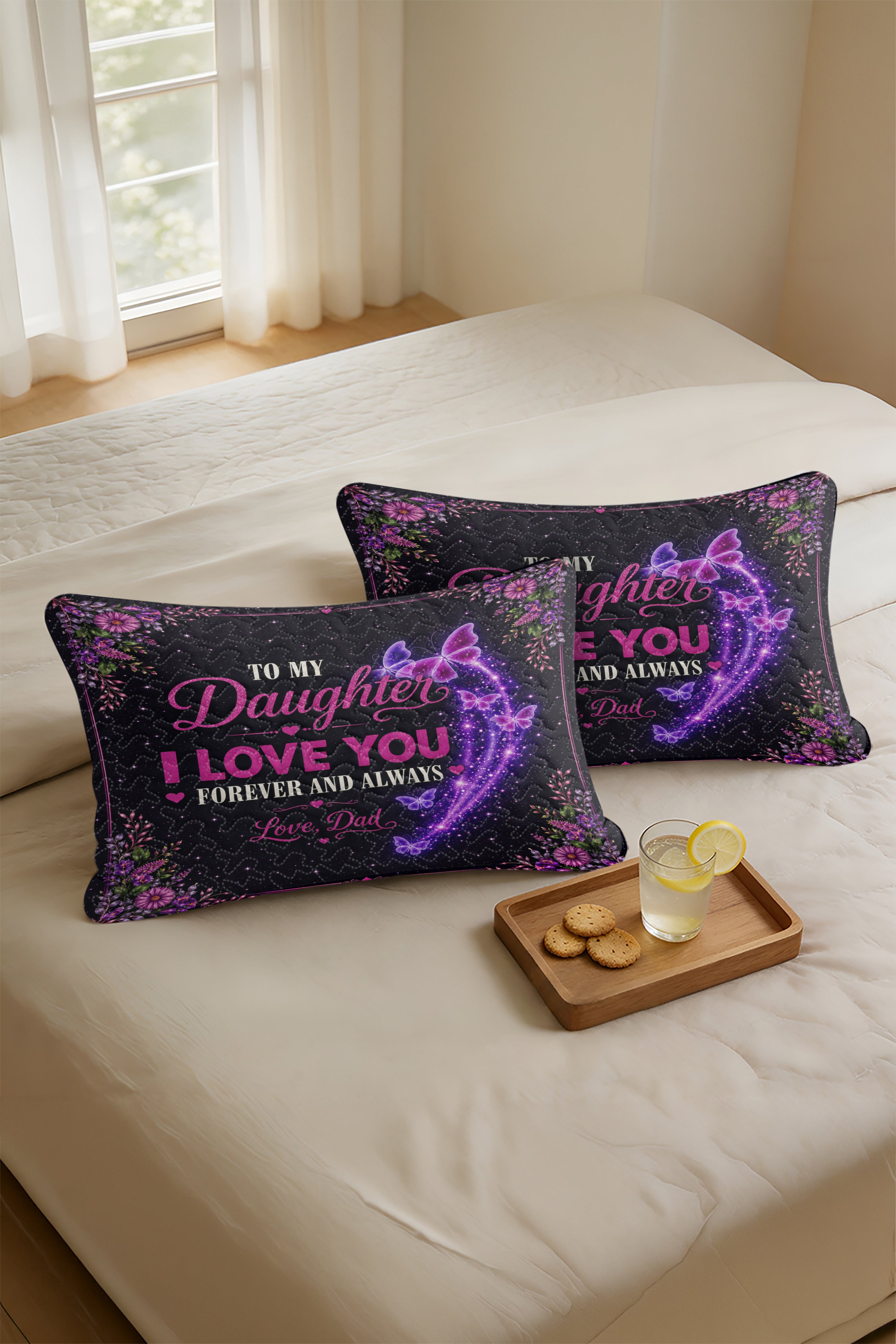 Daughter God Sent You Into My Life Purple Butterfly Pillow