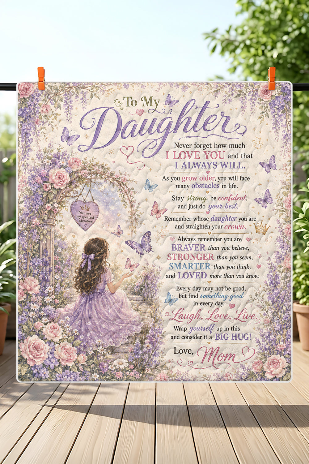 Daughter Greatest Adventure Purple Garden Quilt Blanket