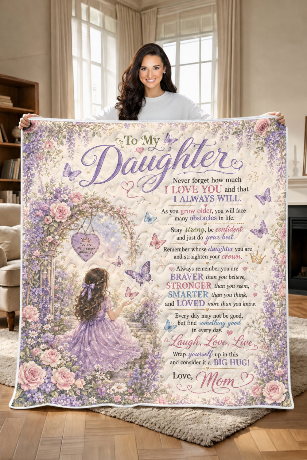 Daughter Greatest Adventure Purple Garden Quilt Blanket