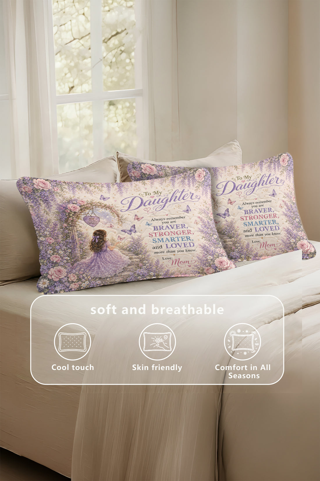 Daughter Greatest Adventure Purple Garden Pillow