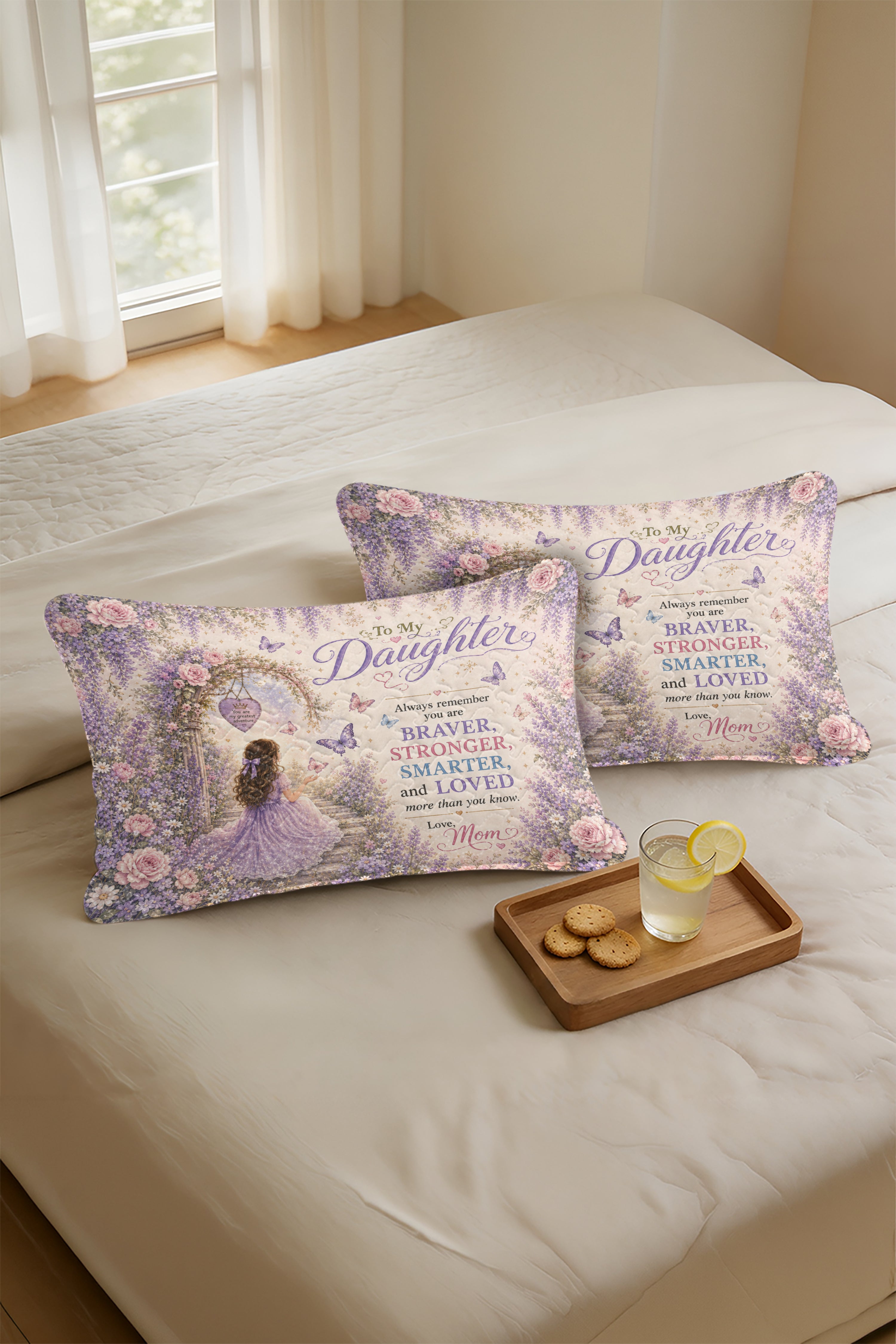 Daughter Greatest Adventure Purple Garden Pillow