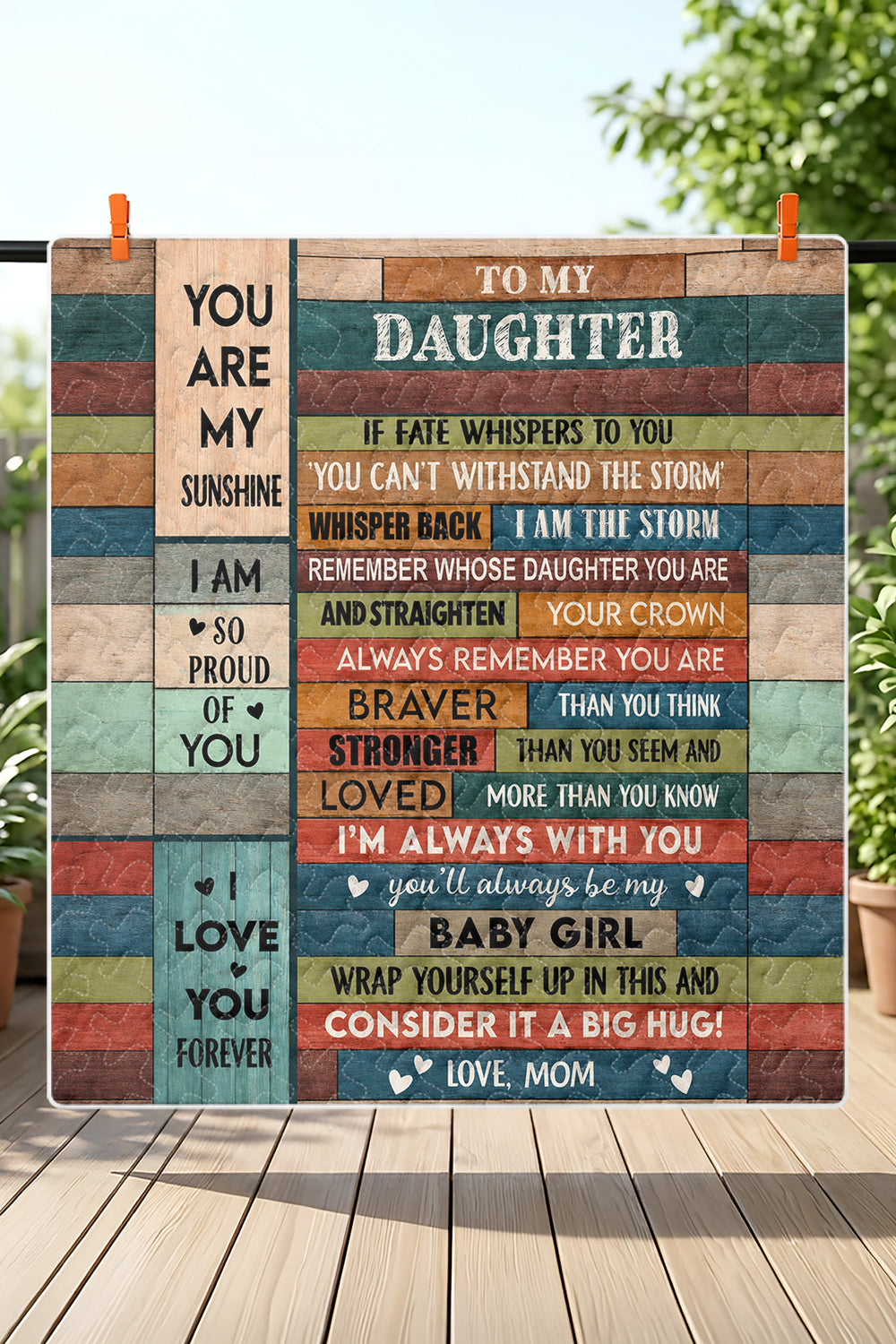Daughter I Am The Storm Colorful Wood Quilt Blanket