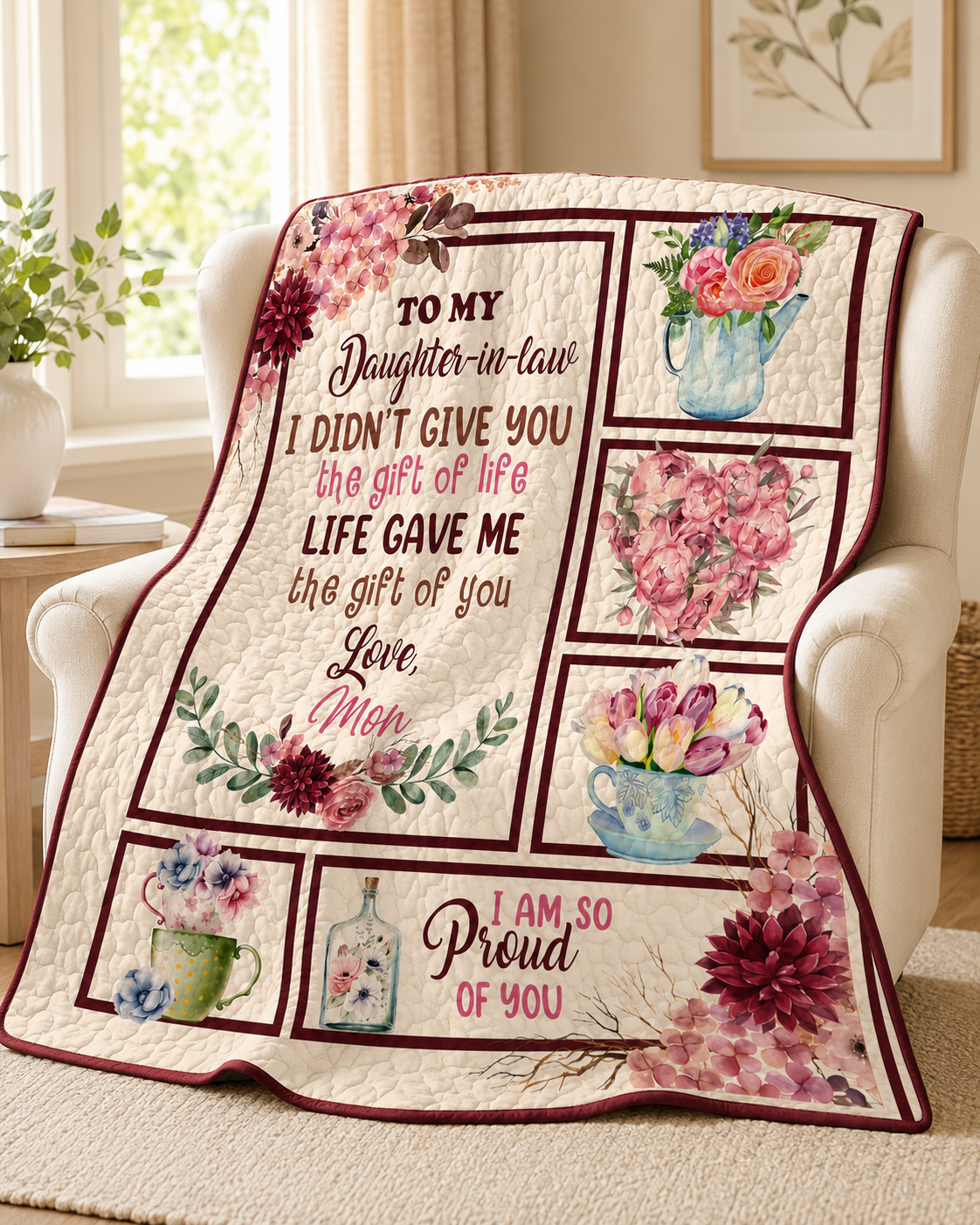 Daughter In Law Beautiful Flower Quilt Blanket