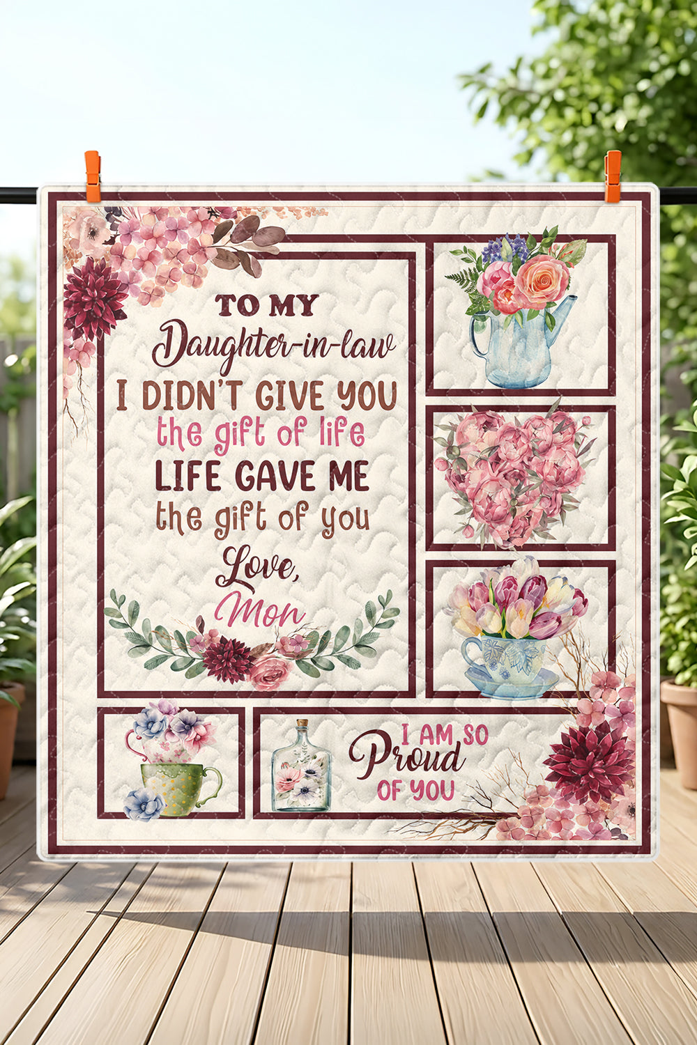 Daughter In Law Beautiful Flower Quilt Blanket