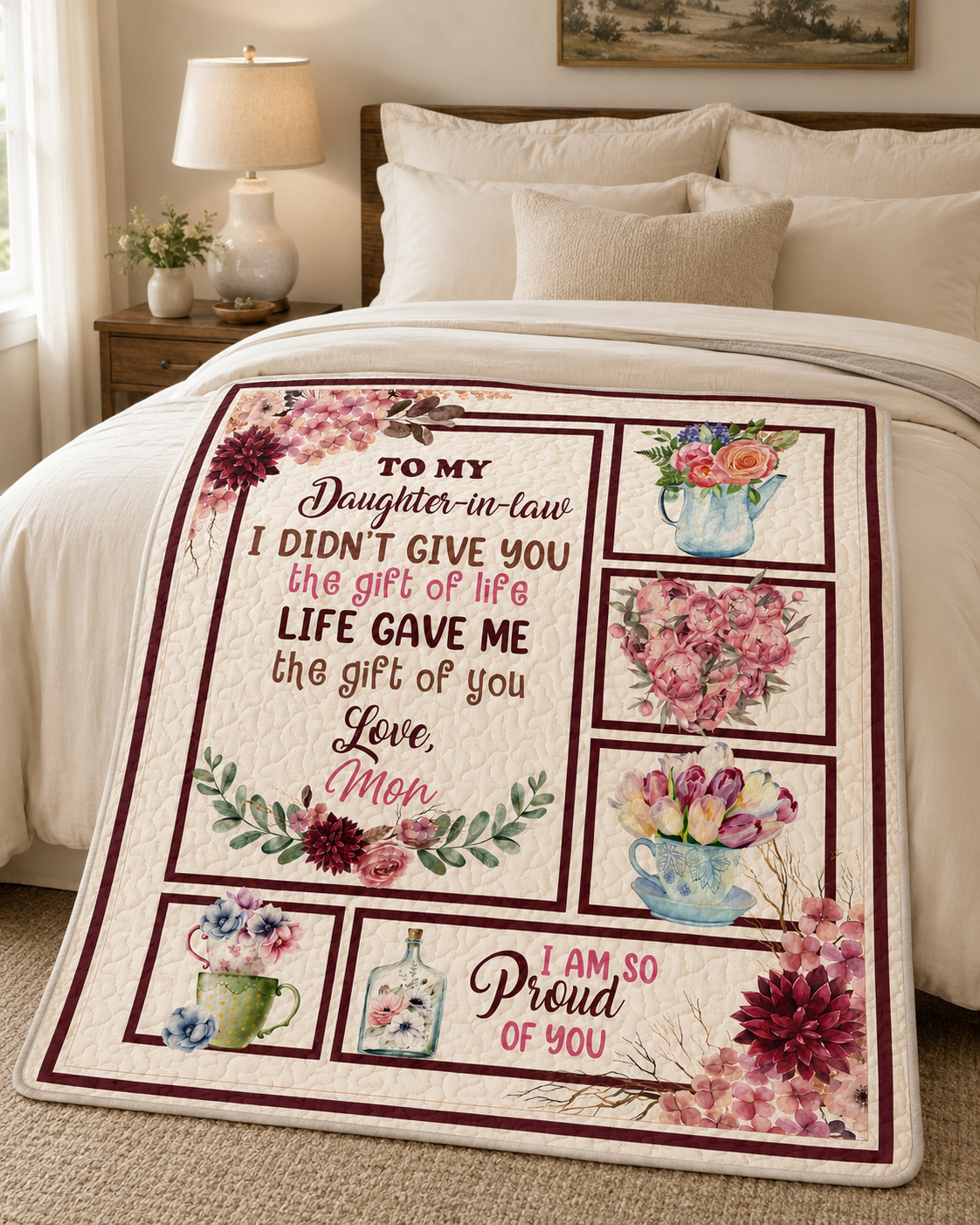 Daughter In Law Beautiful Flower Quilt Blanket