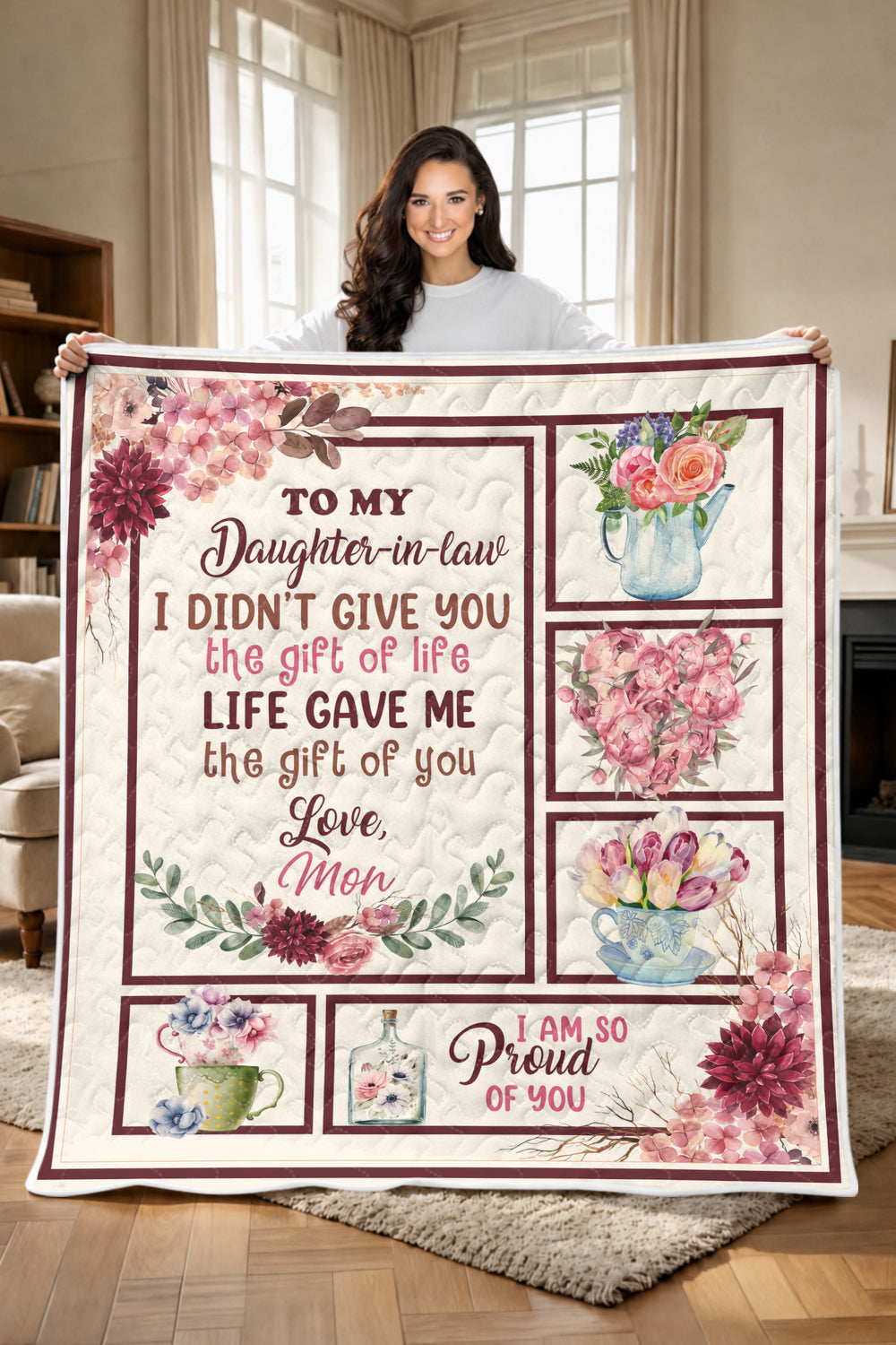 Daughter In Law Beautiful Flower Quilt Blanket