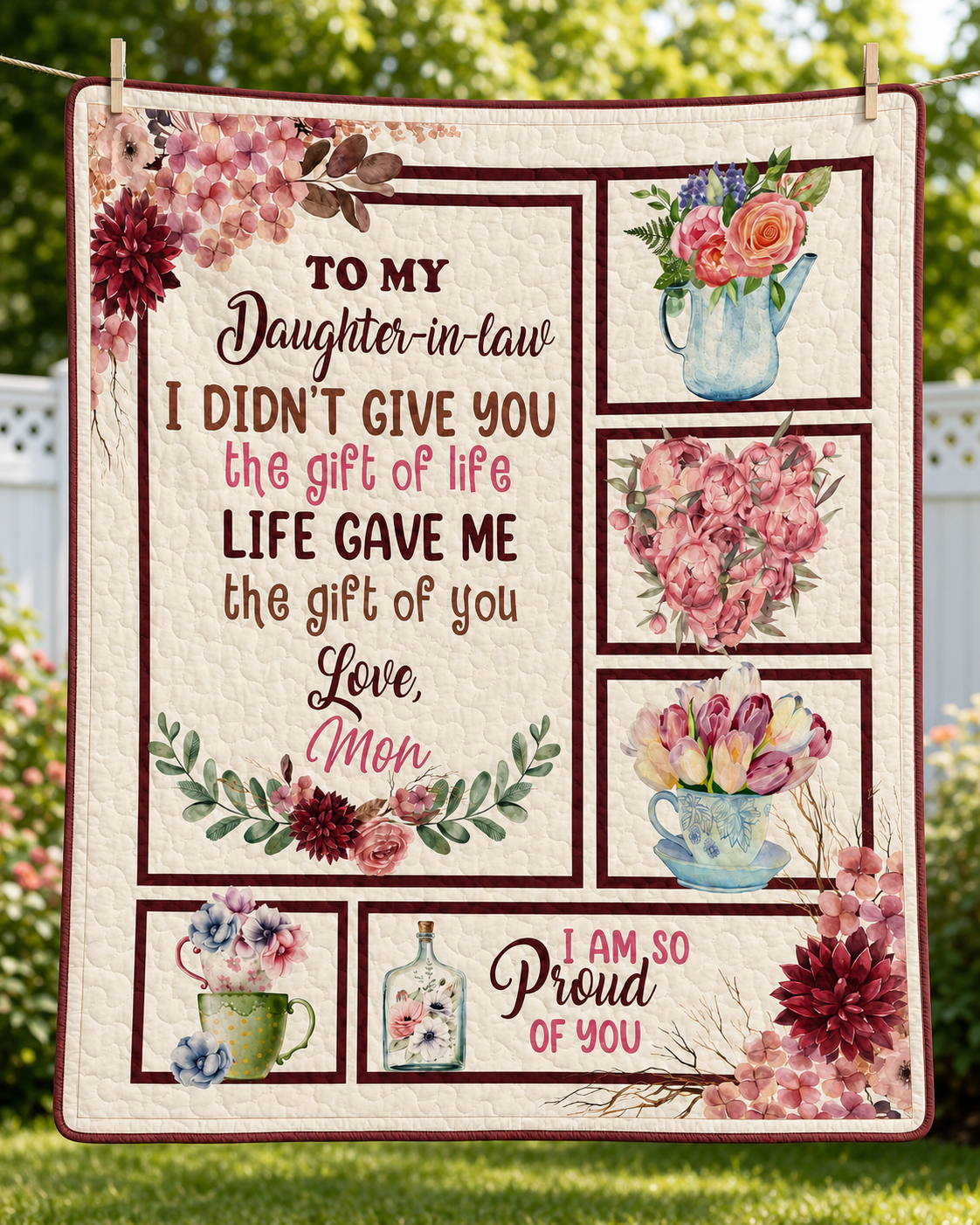 Daughter In Law Beautiful Flower Quilt Blanket