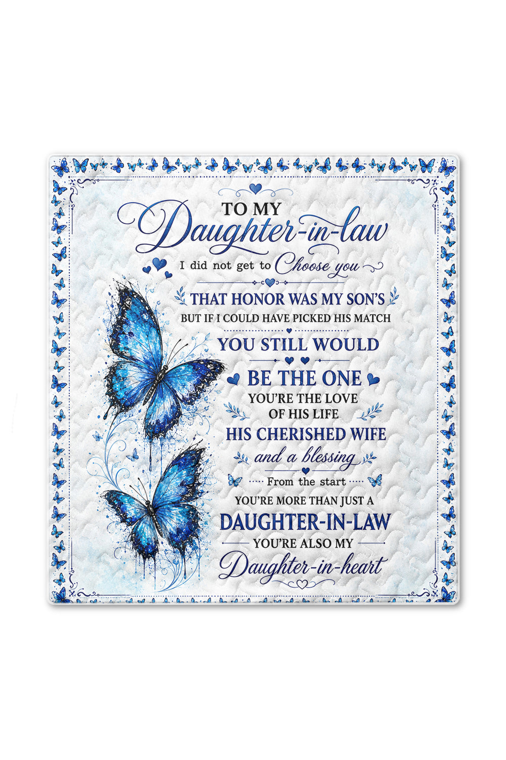 Daughter In Law Daughter In Heart Blue Butterfly Quilt Blanket