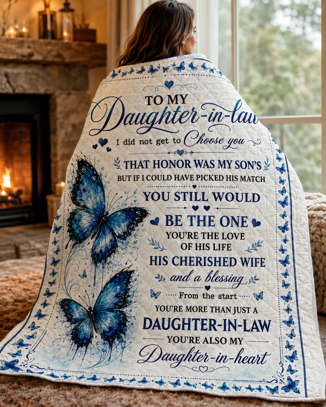 Daughter In Law Daughter In Heart Blue Butterfly Quilt Blanket