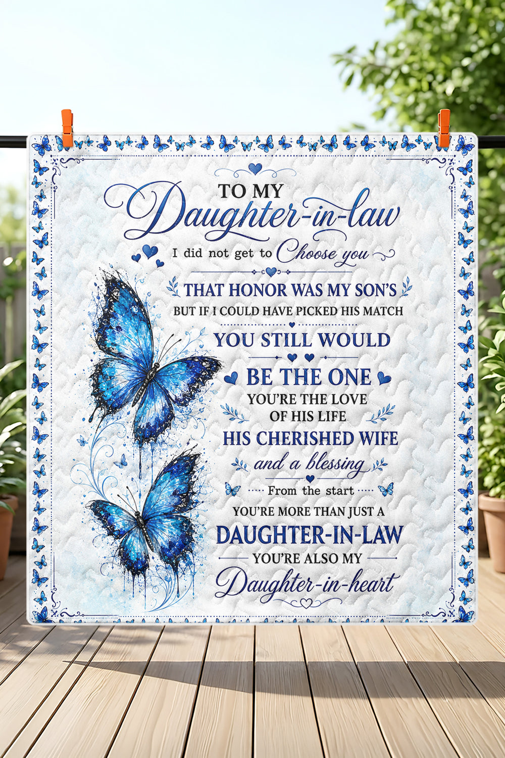Daughter In Law Daughter In Heart Blue Butterfly Quilt Blanket