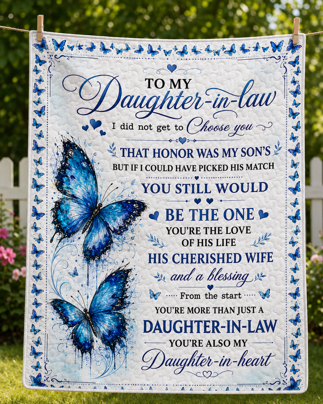 Daughter In Law Daughter In Heart Blue Butterfly Quilt Blanket