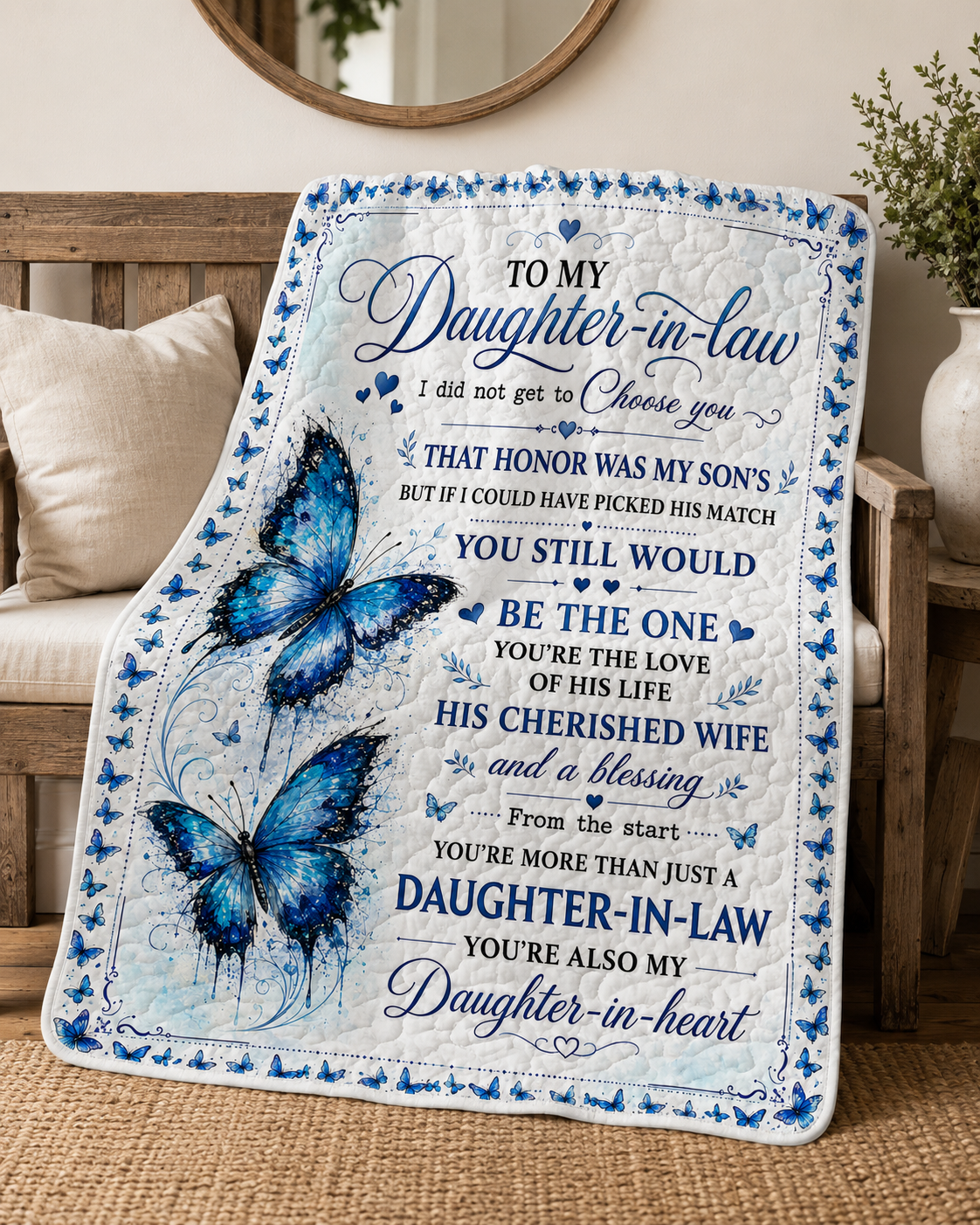 Daughter In Law Daughter In Heart Blue Butterfly Quilt Blanket