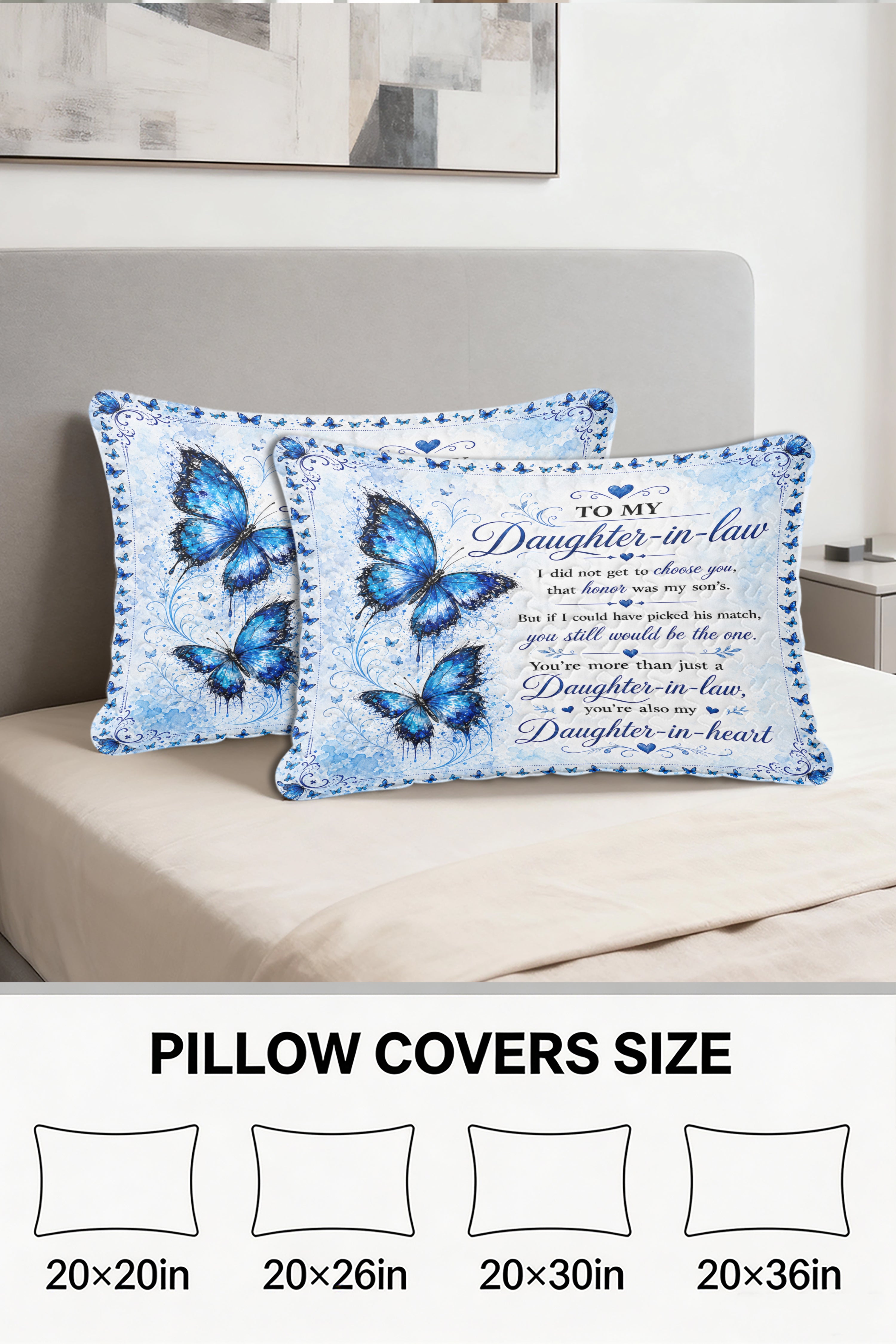 Daughter In Law Daughter In Heart Blue Butterfly Pillow