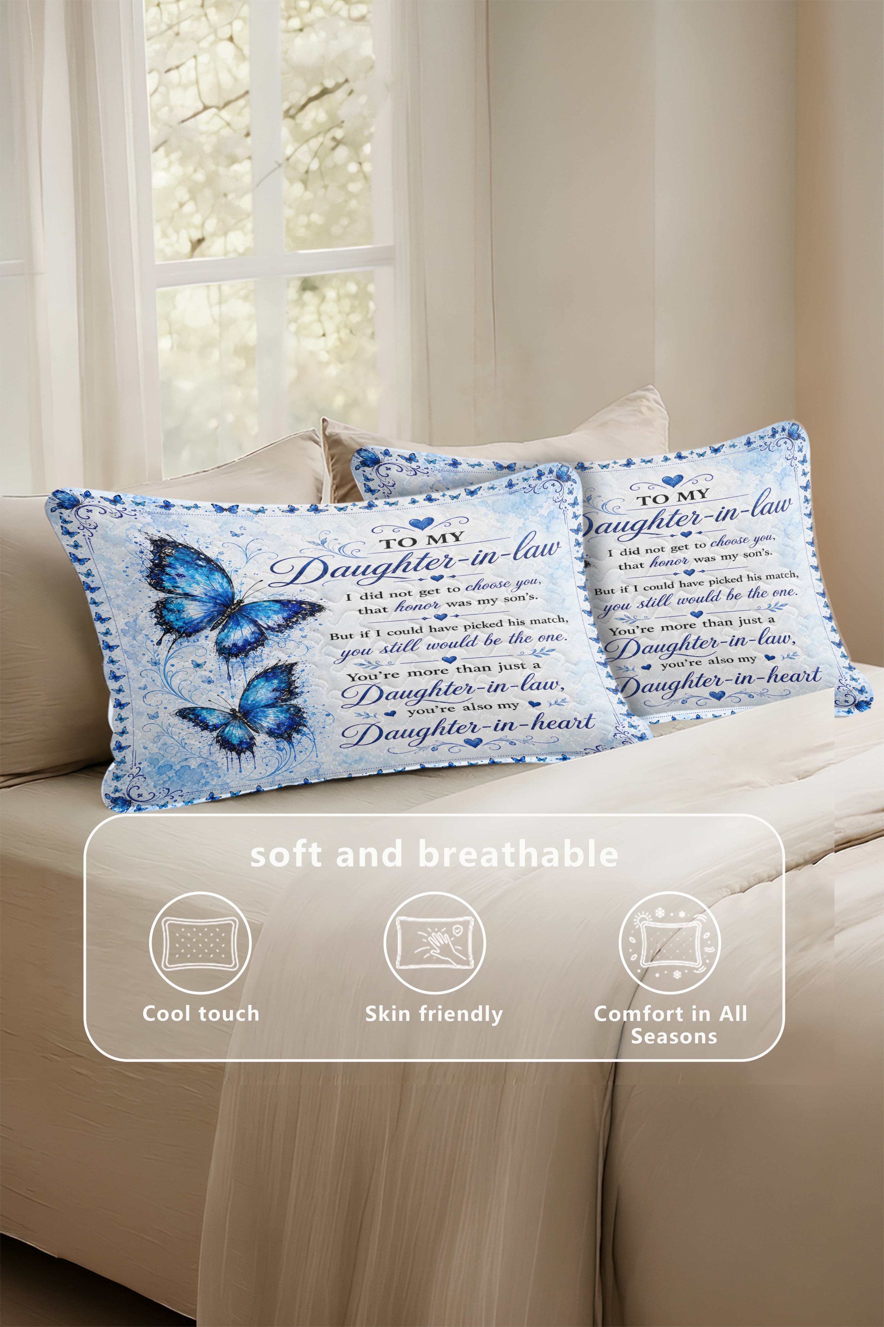 Daughter In Law Daughter In Heart Blue Butterfly Pillow