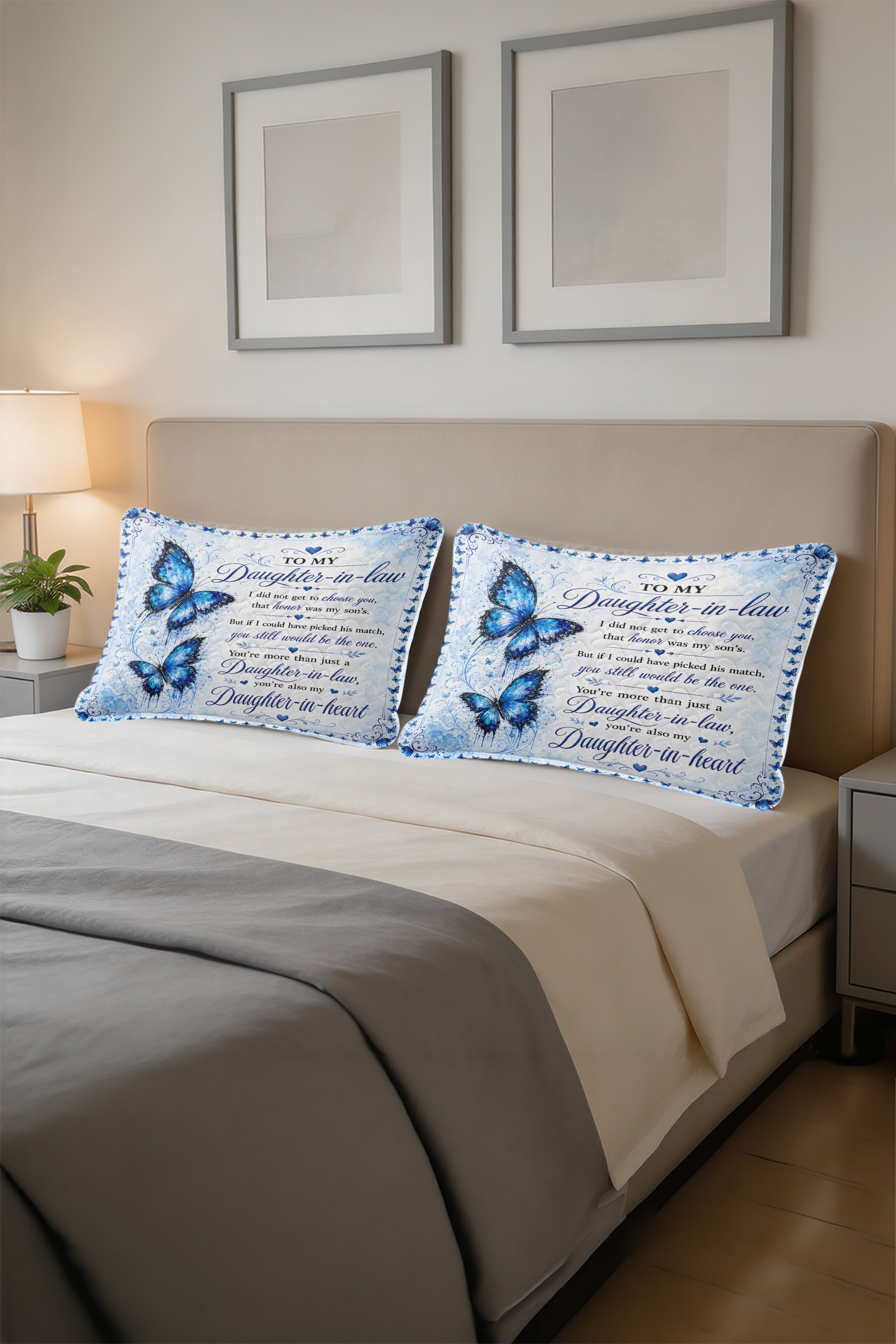 Daughter In Law Daughter In Heart Blue Butterfly Pillow