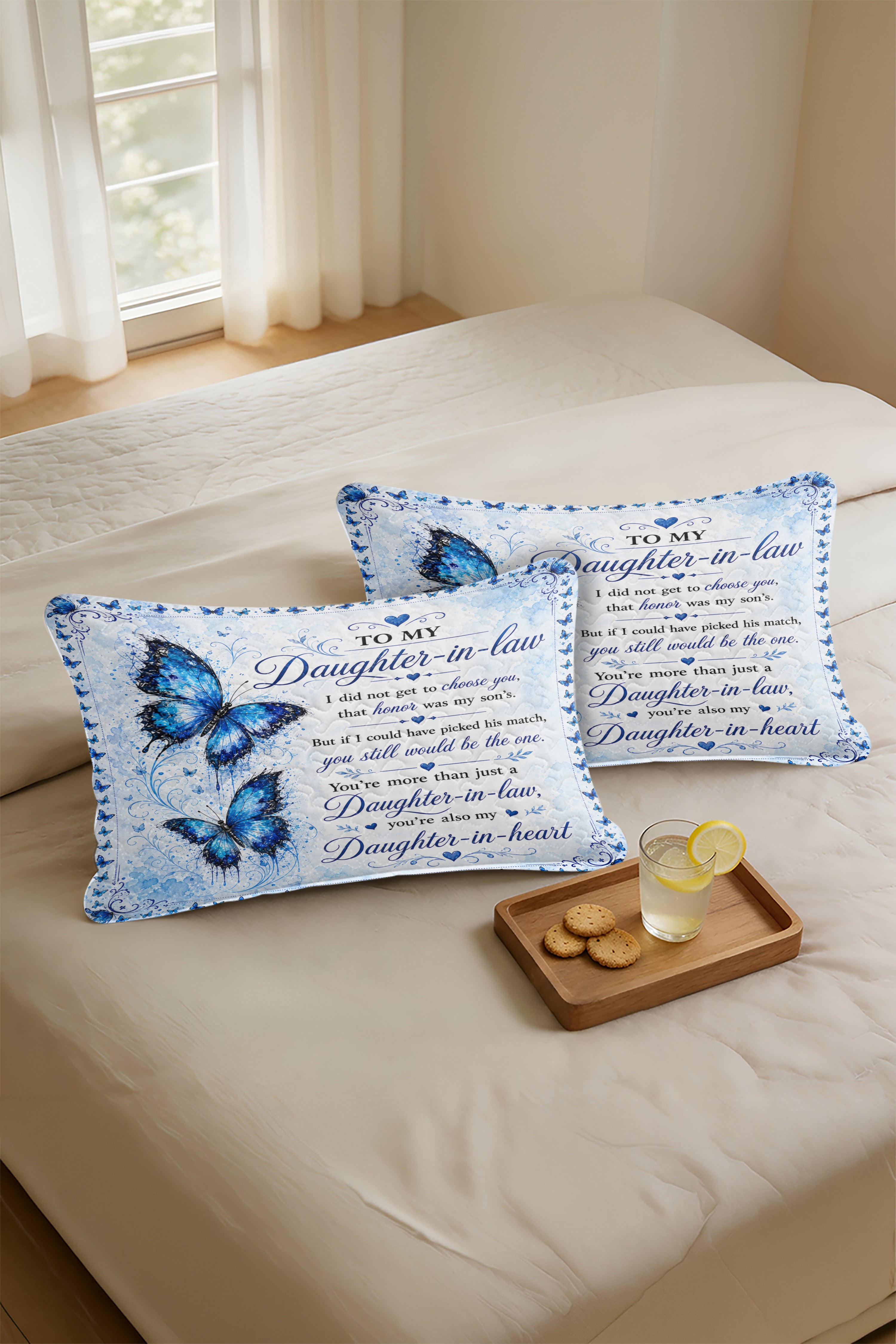 Daughter In Law Daughter In Heart Blue Butterfly Pillow
