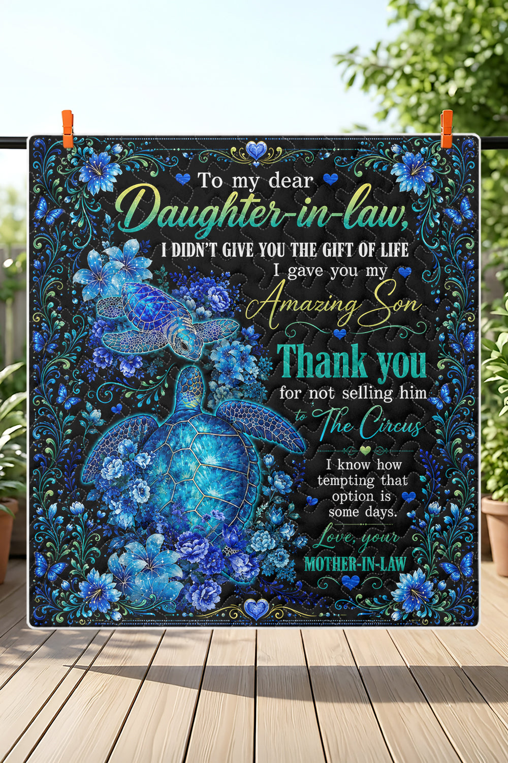Daughter In Law Thank You Sea Turtle Funny Quilt Blanket