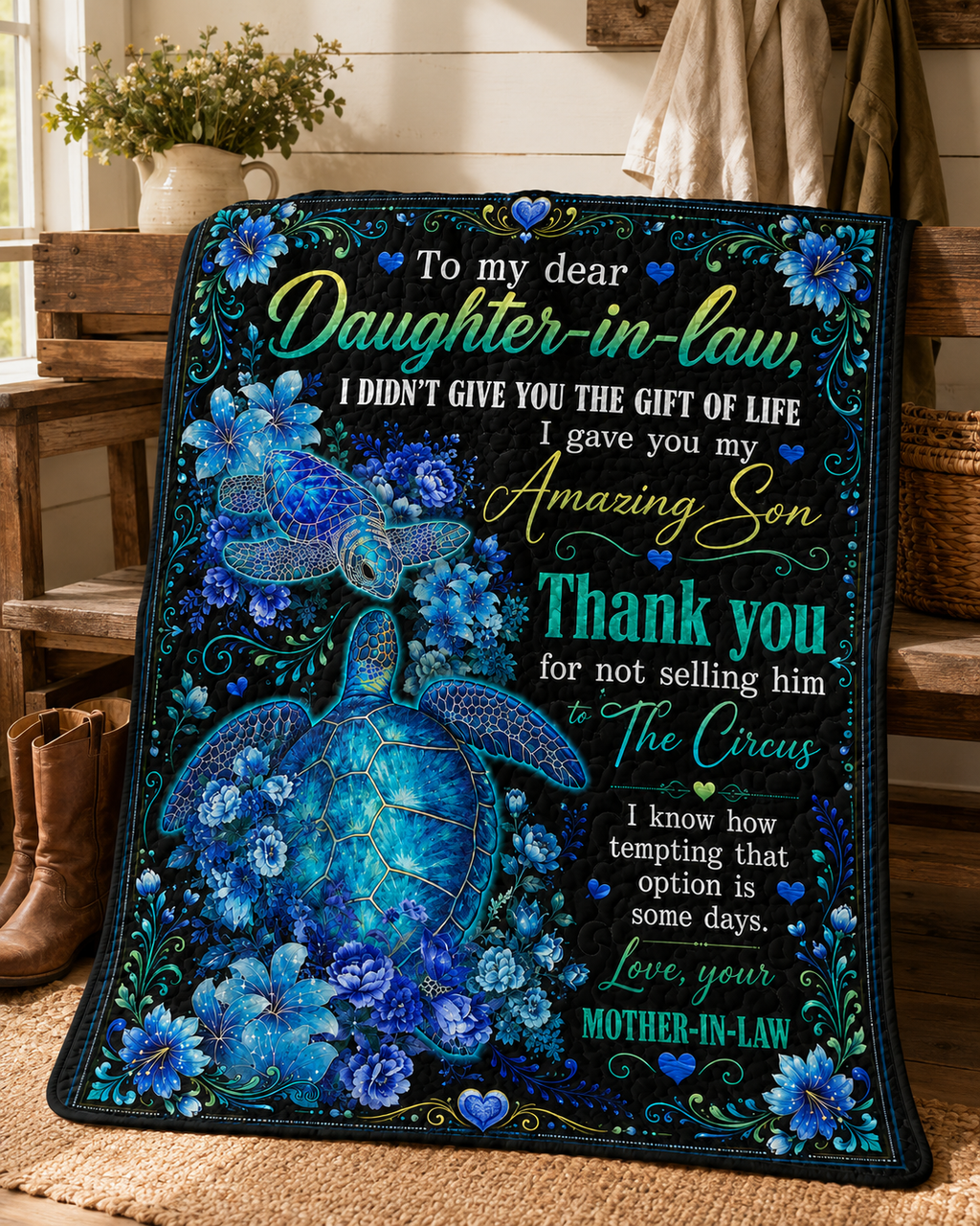 Daughter In Law Thank You Sea Turtle Funny Blanket
