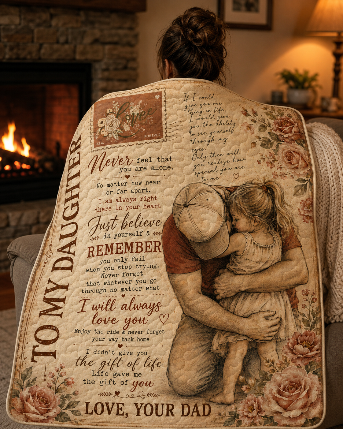 Daughter Life Gave Me Gift Of You Dad Quilt Blanket