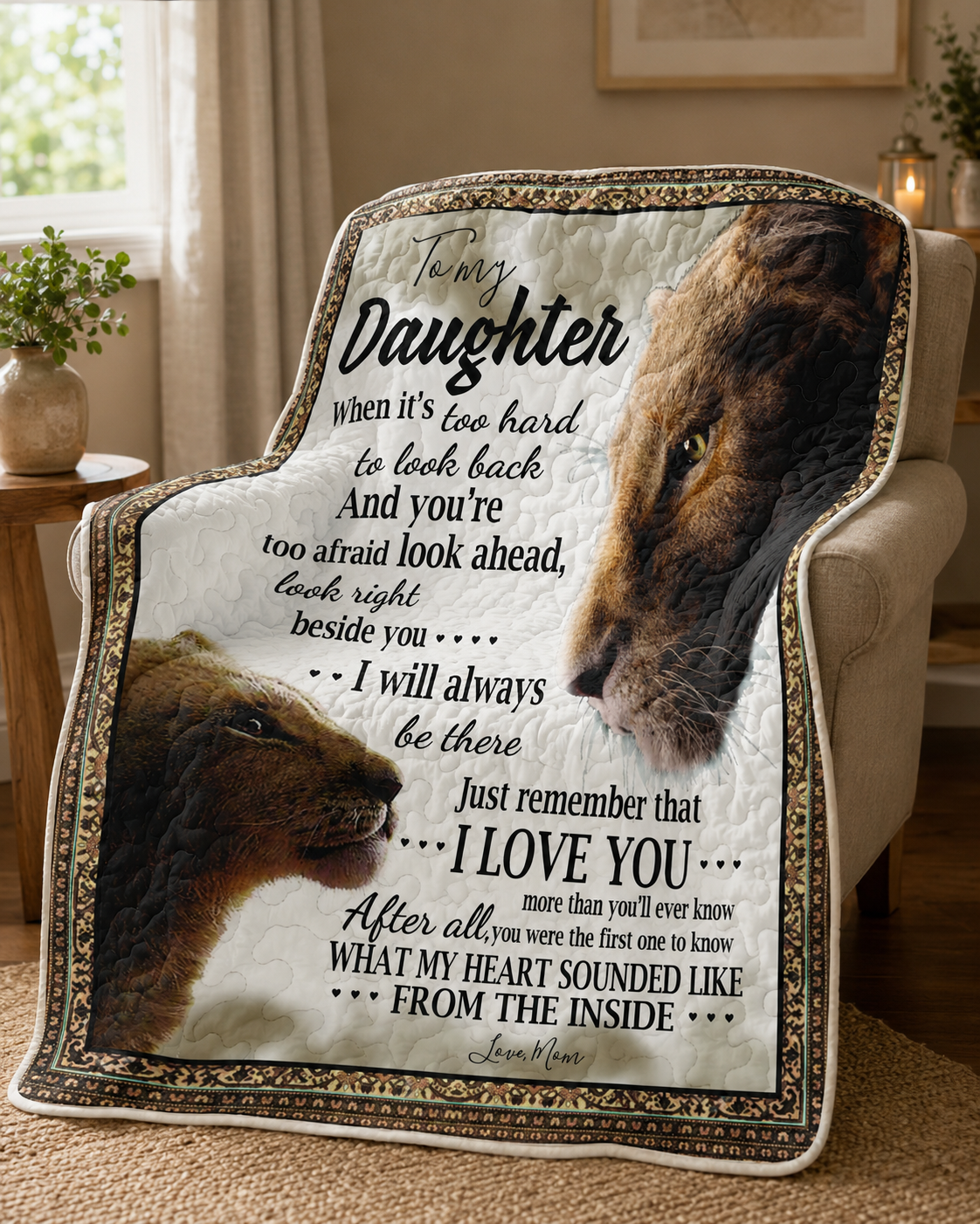 Daughter Lion Mom Quilt Blanket