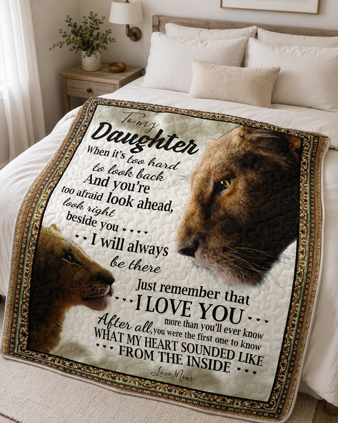 Daughter Lion Mom Quilt Blanket