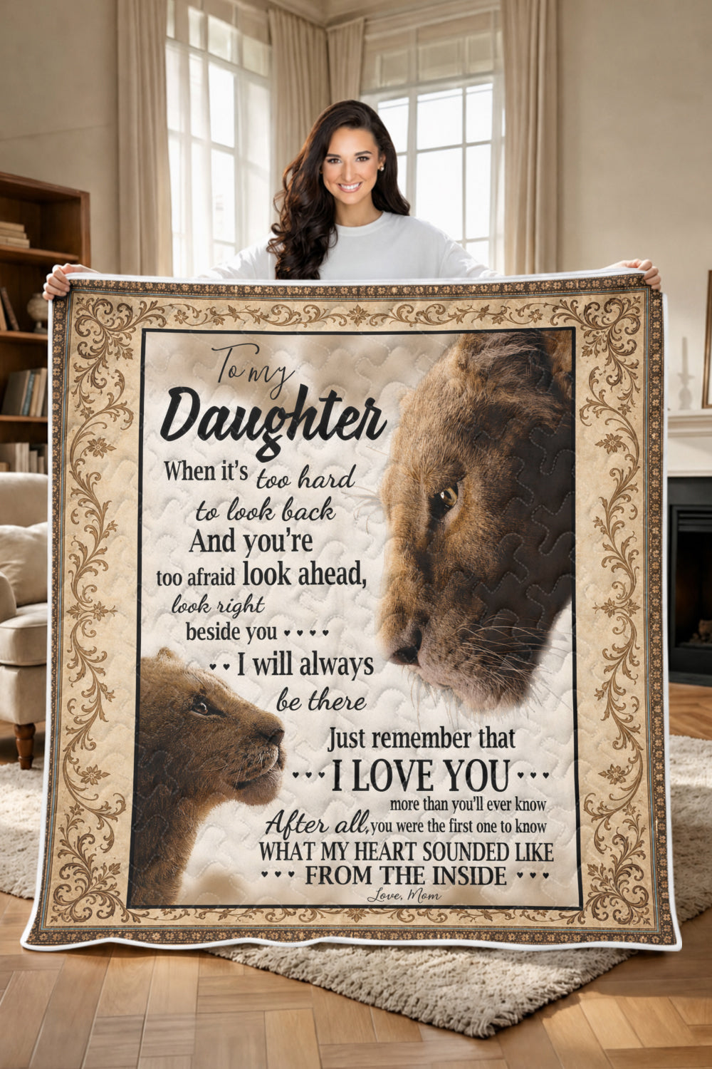 Daughter Lion Mom Quilt Blanket