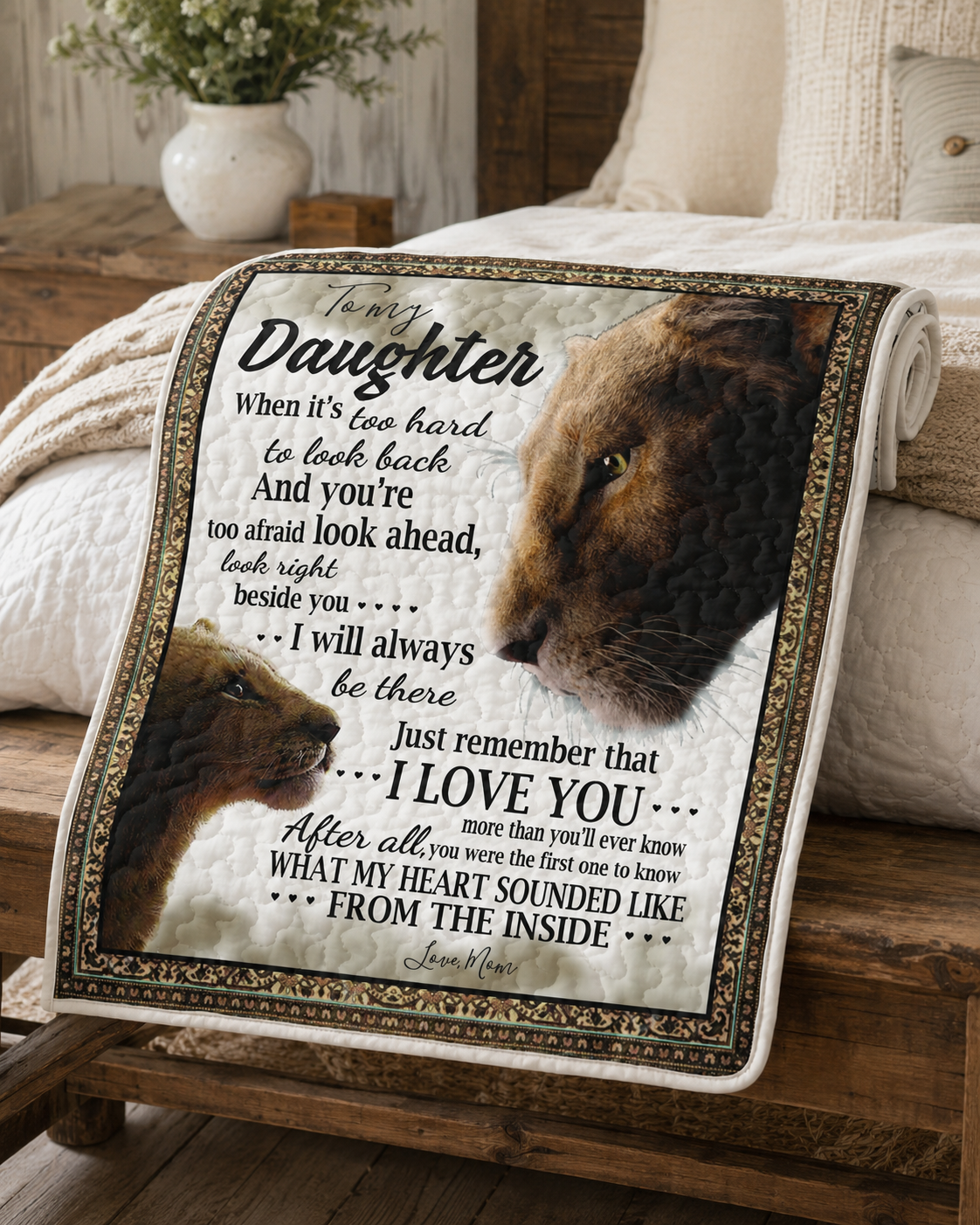 Daughter Lion Mom Quilt Blanket