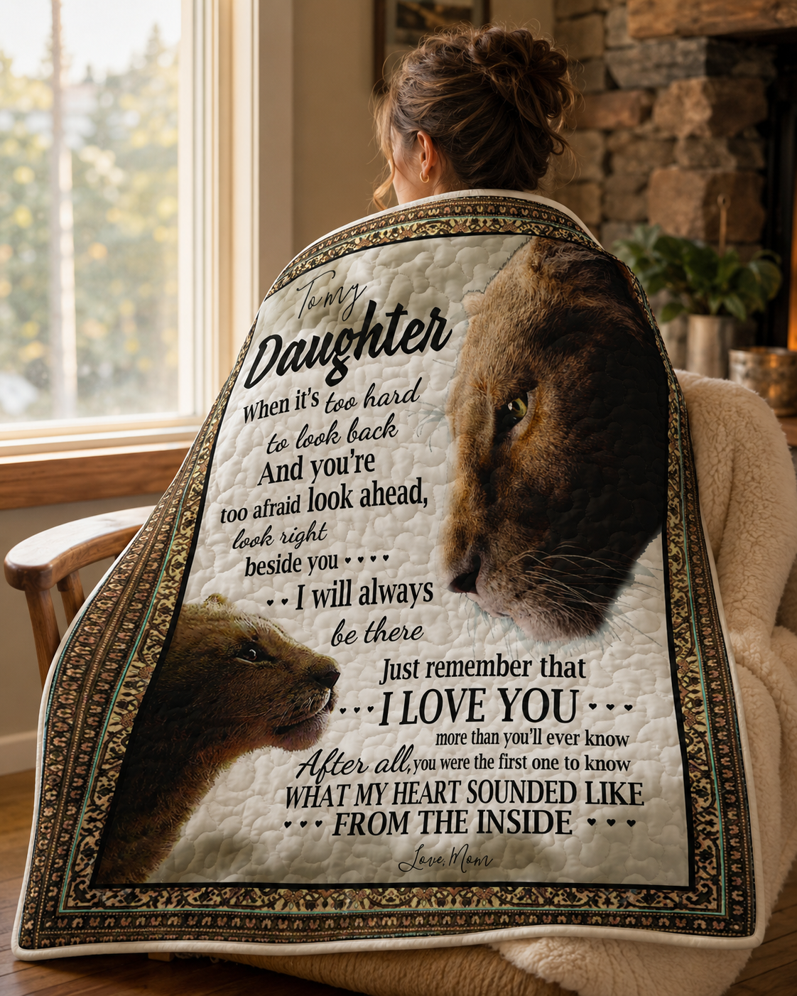 Daughter Lion Mom Quilt Blanket