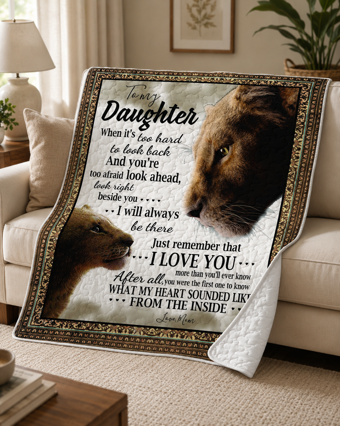 Daughter Lion Mom Quilt Blanket