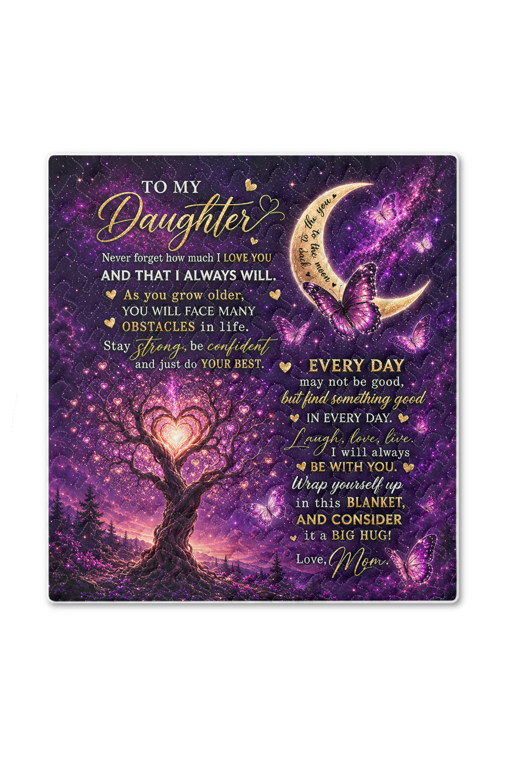 Daughter Love You Moon And Back Purple Galaxy Quilt Blanket