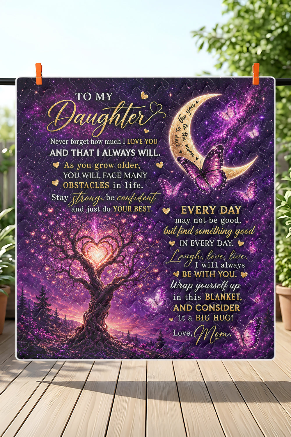 Daughter Love You Moon And Back Purple Galaxy Quilt Blanket