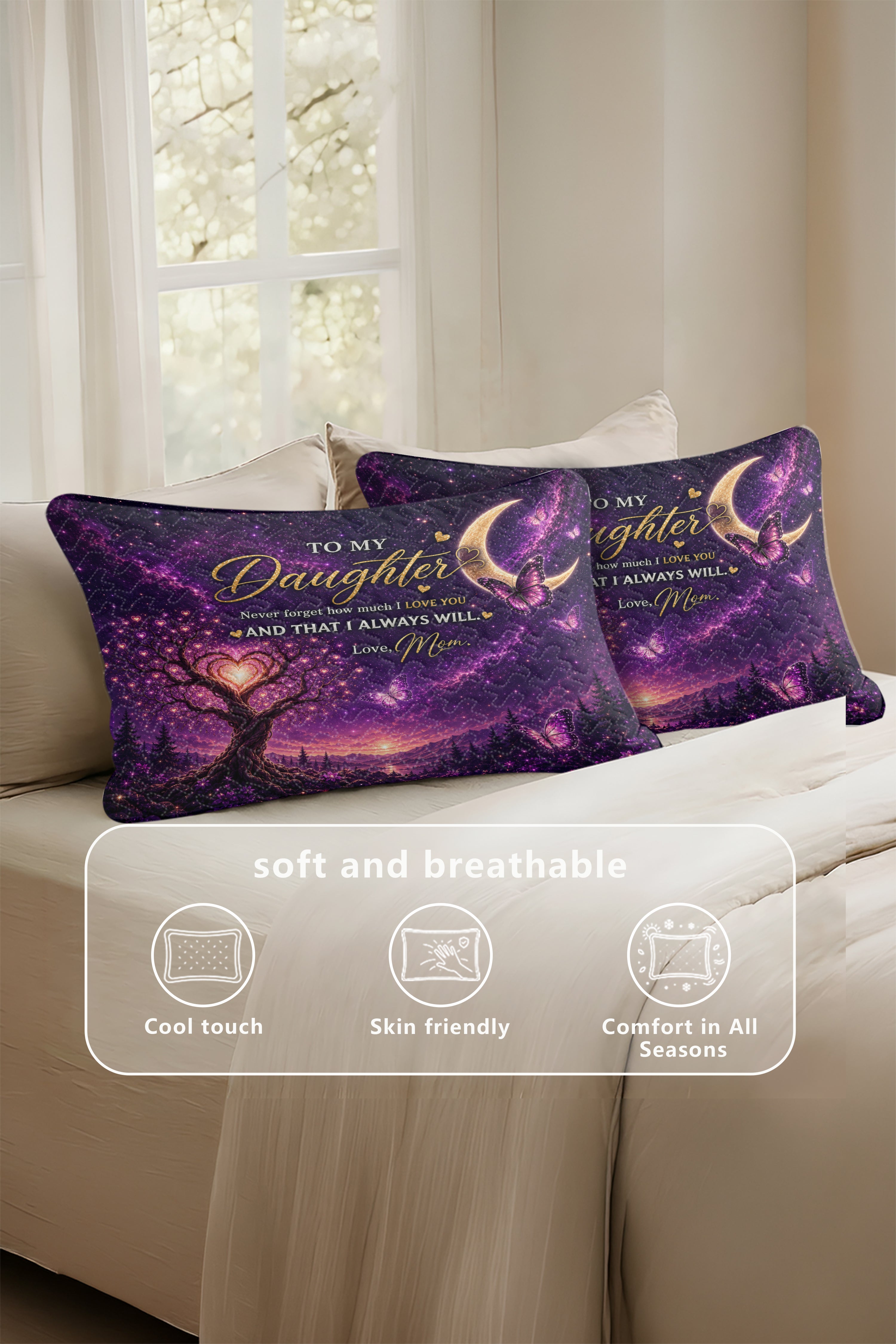 Daughter Love You Moon And Back Purple Galaxy Pillow